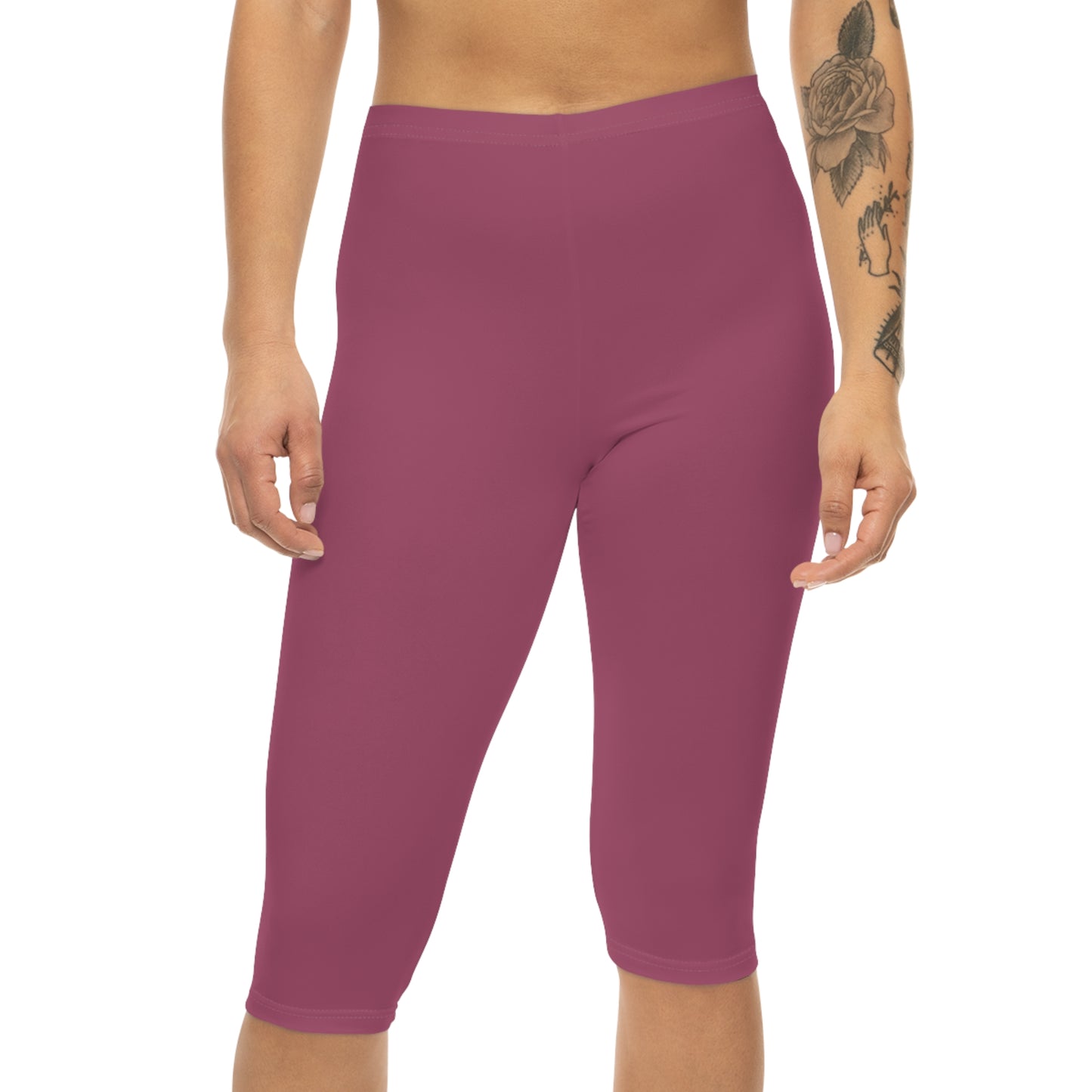Rosewood Color Women's Brushed Suede Poly Span Casual Capri Leggings XS-2XL