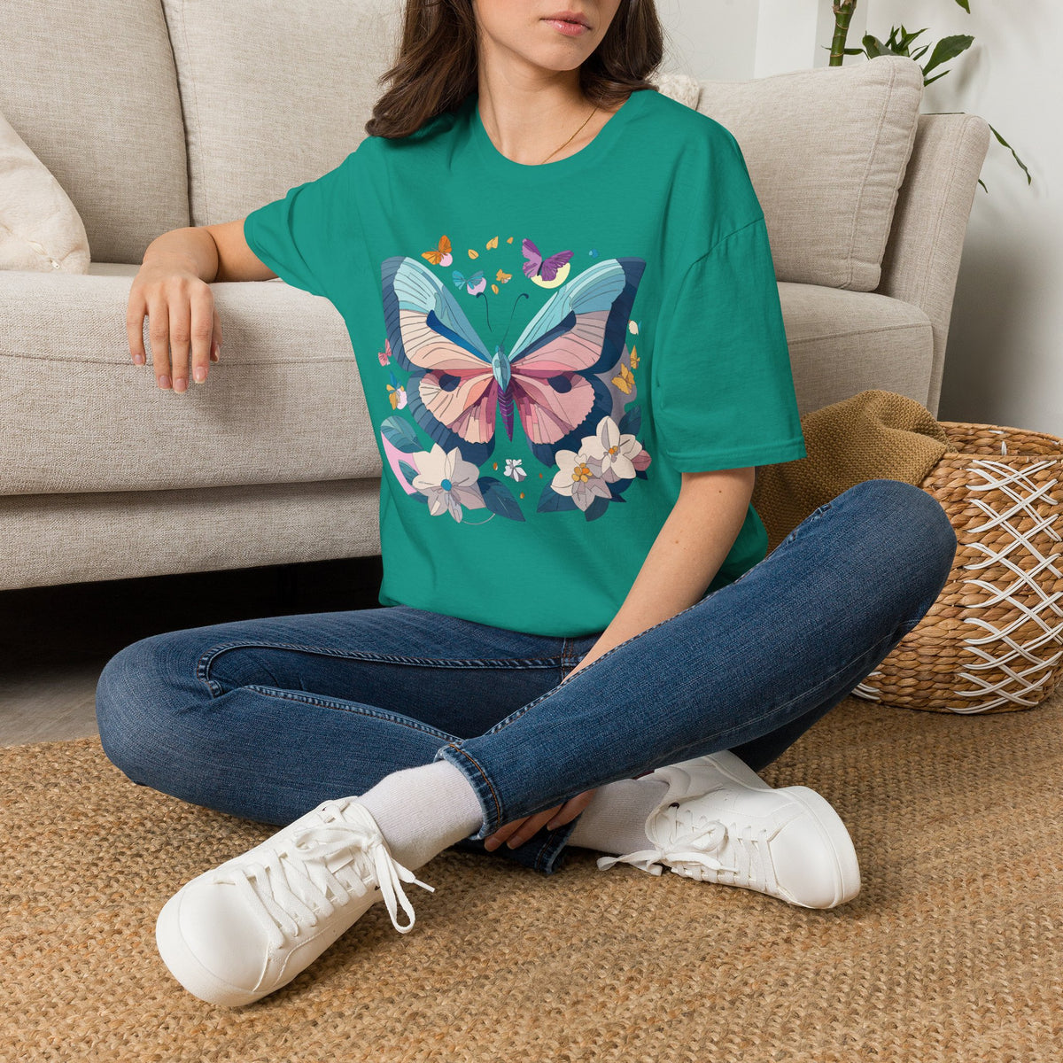 Pastel Butterfly Floral Moths Graphic Design Unisex 100 Cotton Gildan T-Shirt