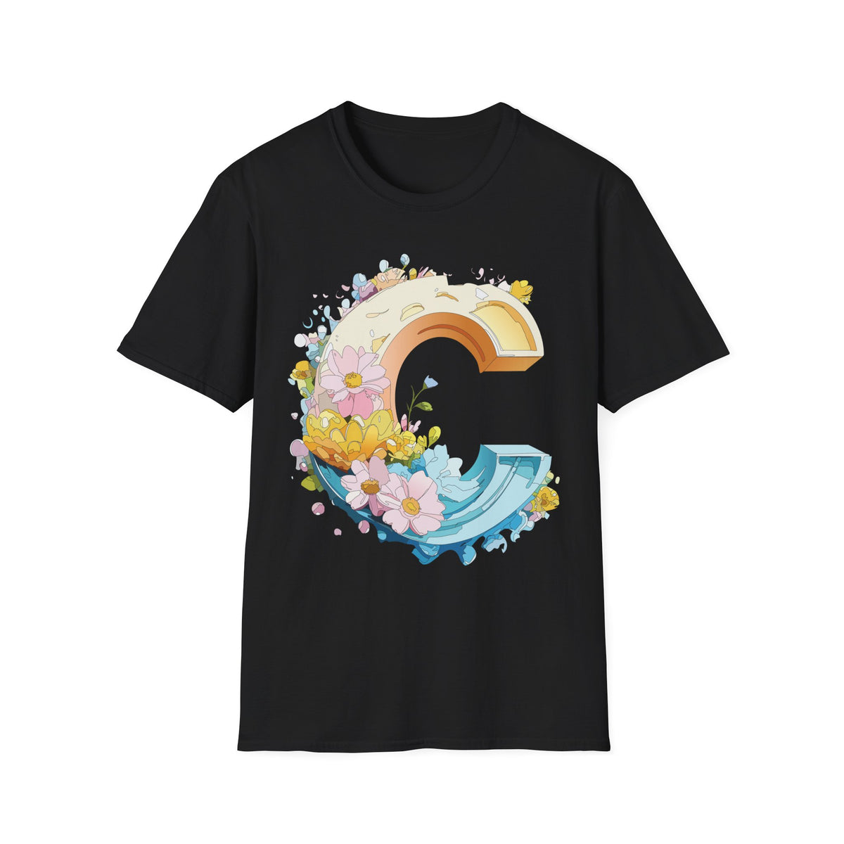 Rainbow Letter C T-Shirt | Flower Letter C Tee