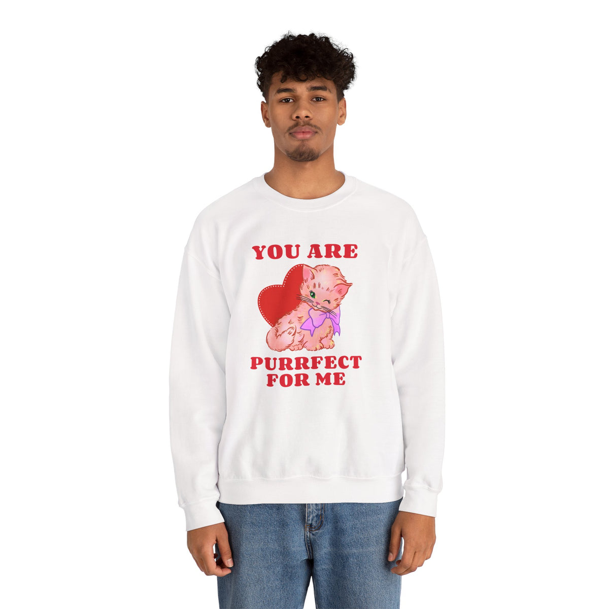 Cat Graphic Valentine's Day Sweatshirt Unisex 50/50 Cotton-Poly Animal Sweatshirt w09