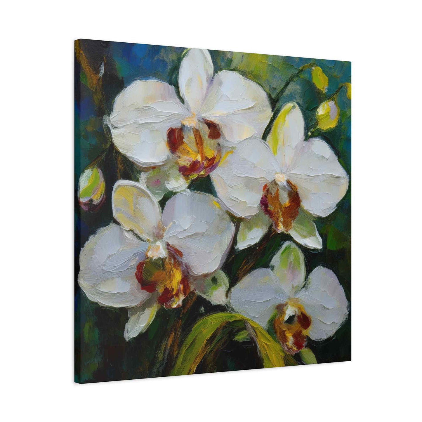 White Orchids Print Canvas, Floral Oil Paint Print 20x20, 24x24, 30x30, 32x32, 36x36 Art Design Pine-Wood Inner Frame MC-136