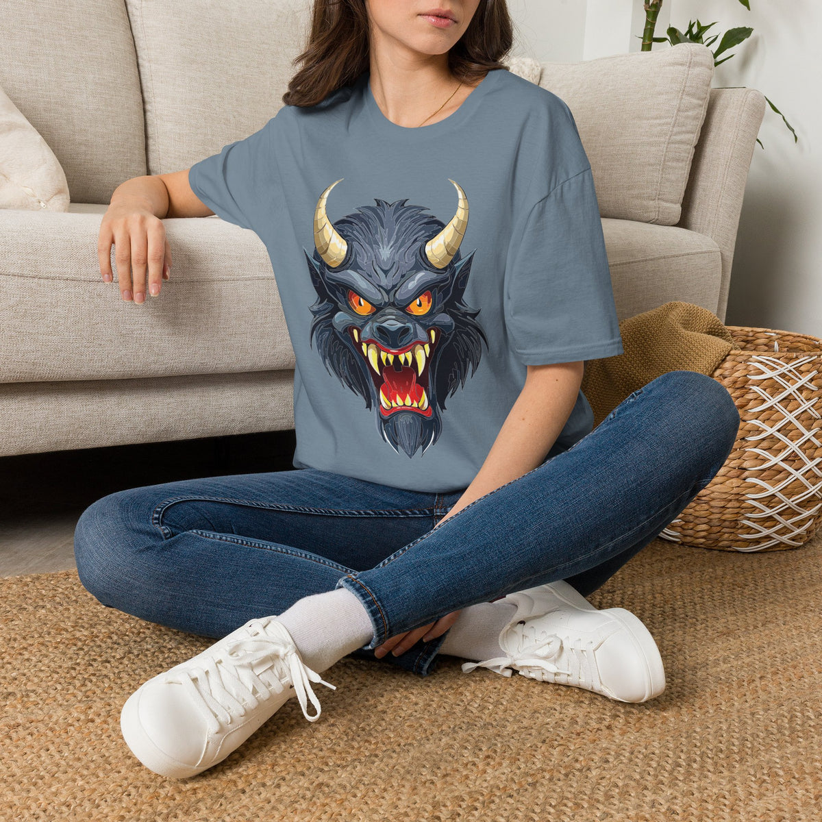 Demonic Wolf Monster Graphic T-Shirt Cartoon Graphic Tee Unisex 100 Cotton Gildan T-Shirt