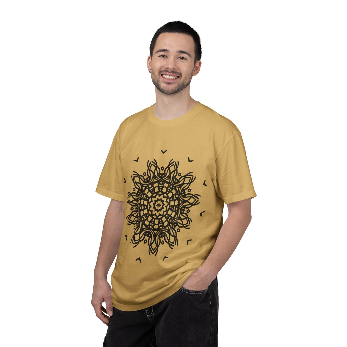 Unisex Garment Dyed Cotton T-Shirt with Mandala Graphic Design