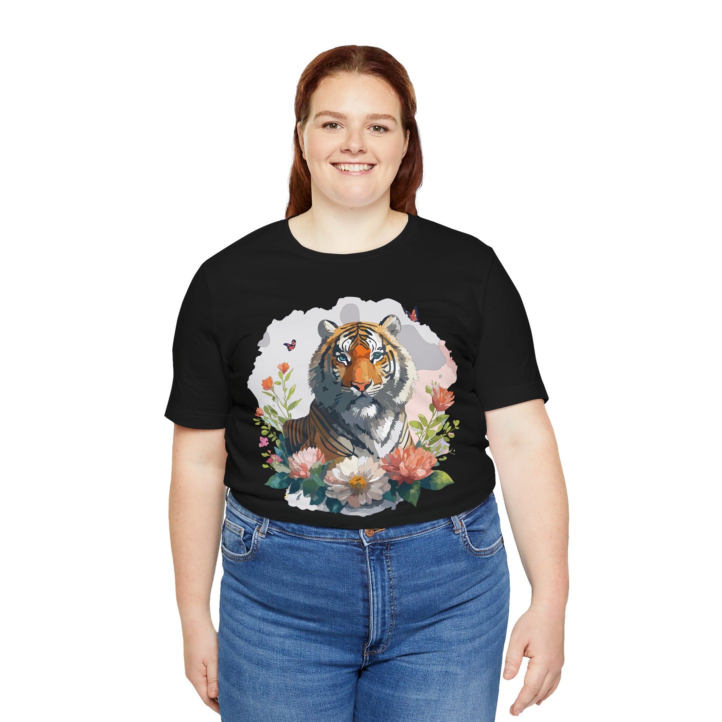 Floral Tiger Graphic Tee, Animal Shirt, Tiger Shirt, Flower Top, T-Shirt with Animal, Art Design