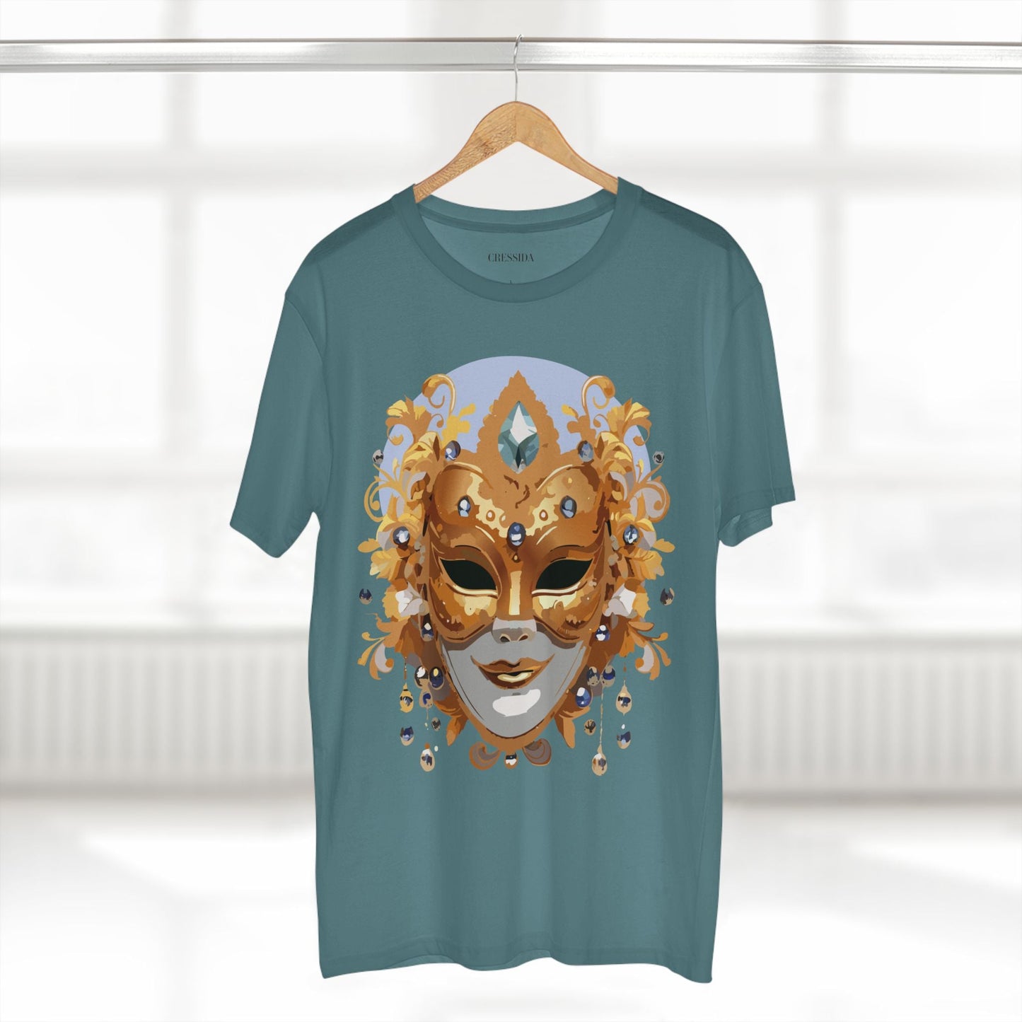 Carnival Mask Graphic T-Shirt Unisex 100 Cotton With Antique Gold Art Design Tee 1