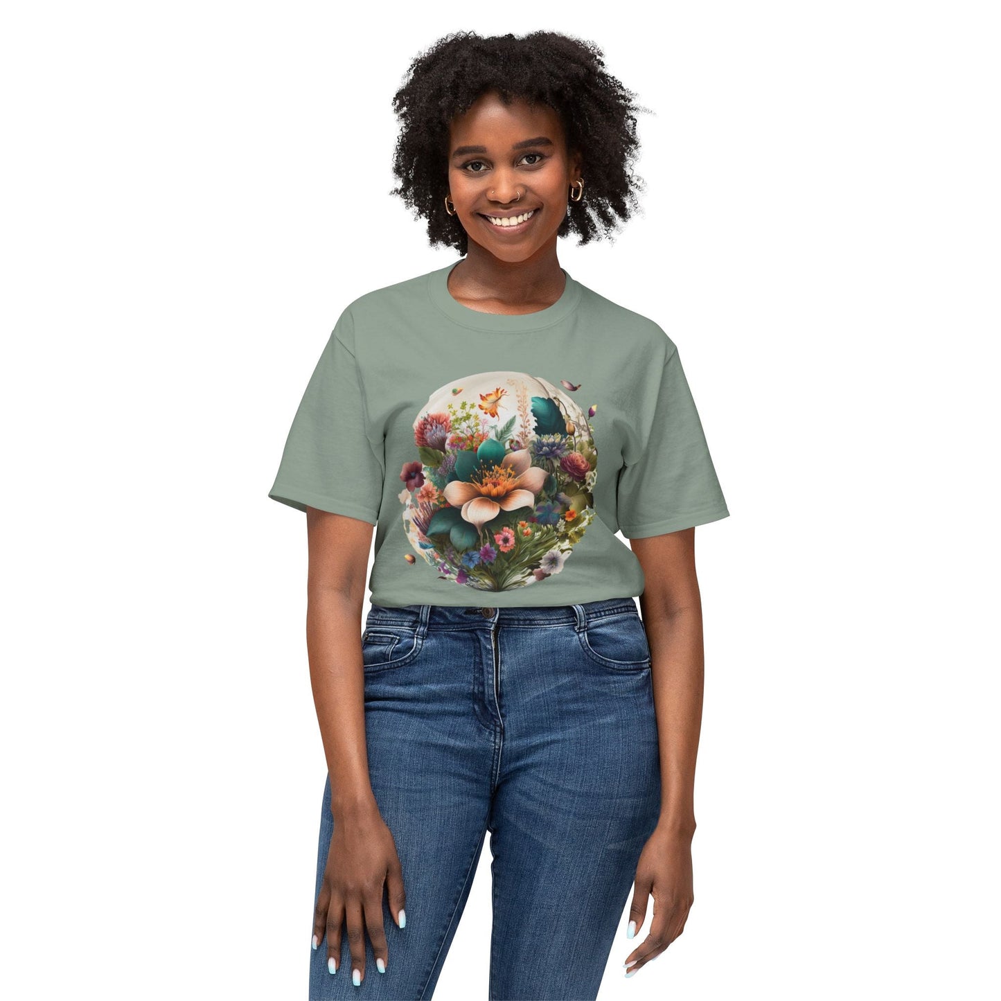 Unisex Floral Art Print T Shirt With Vintage Flowers Graphic Tee 100 Percent Cotton