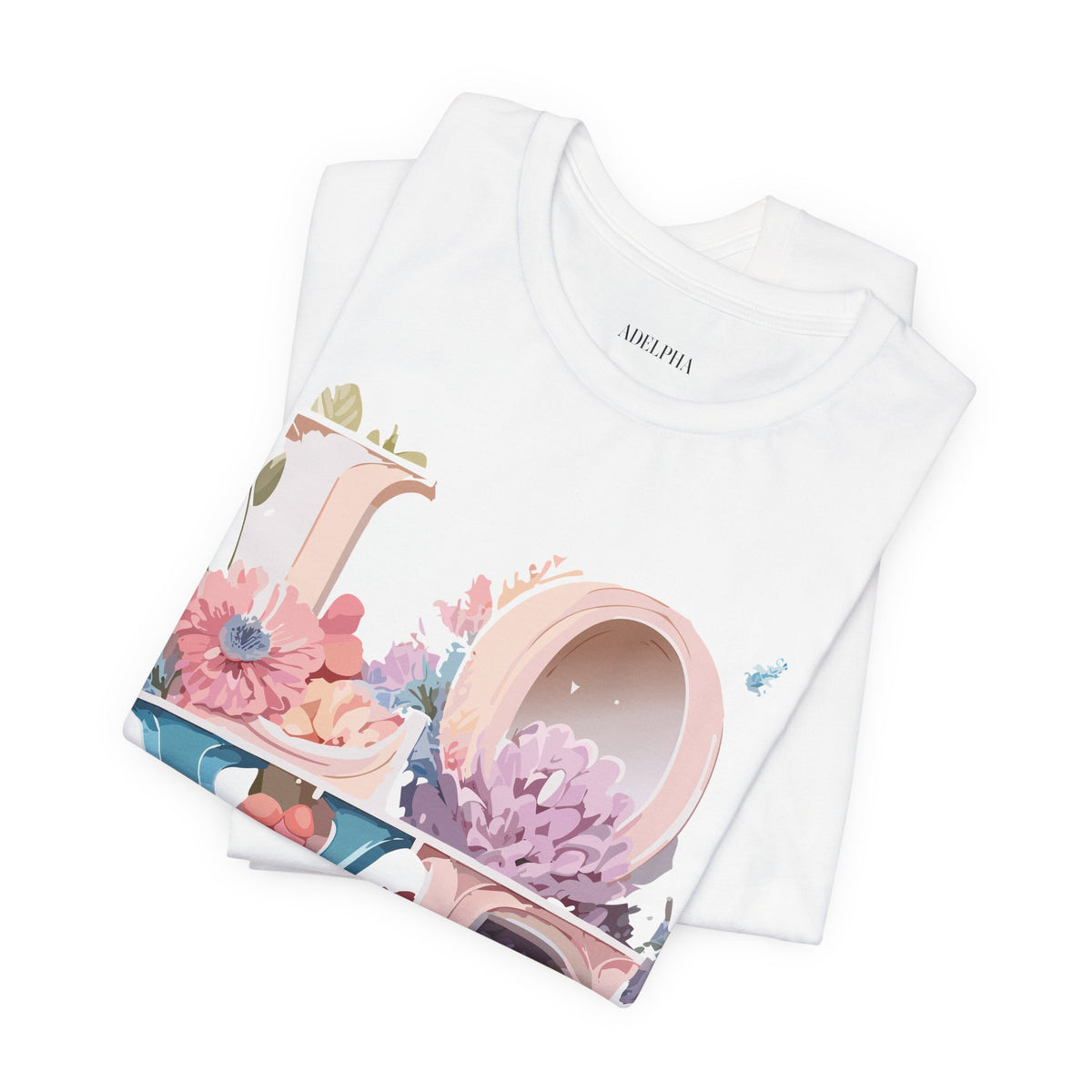 Valentine's Day Graphic Unisex Cotton Bella+Canvas Tee with Floral Art Design d100