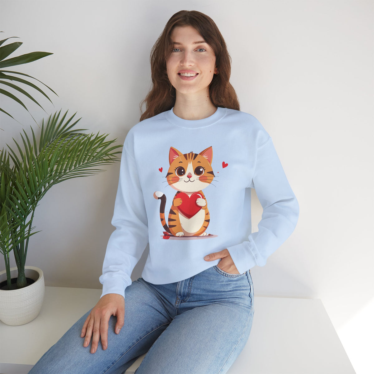 Cat Heart Sweatshirt, Heart Sweatshirt, Cat Sweatshirt, Valentine's Day Sweatshirt, 50/50 Cotton-Poly Animal Sweatshirt 103