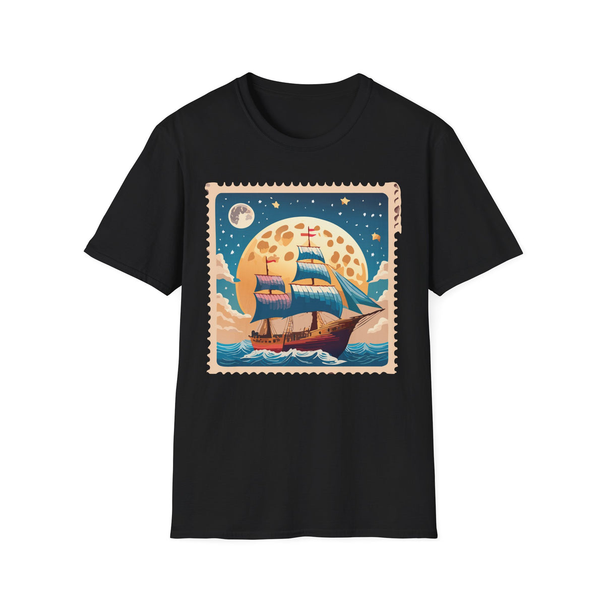 Vintage Sailboat at Moonrise T-Shirt | Nautical Sunset Illustration