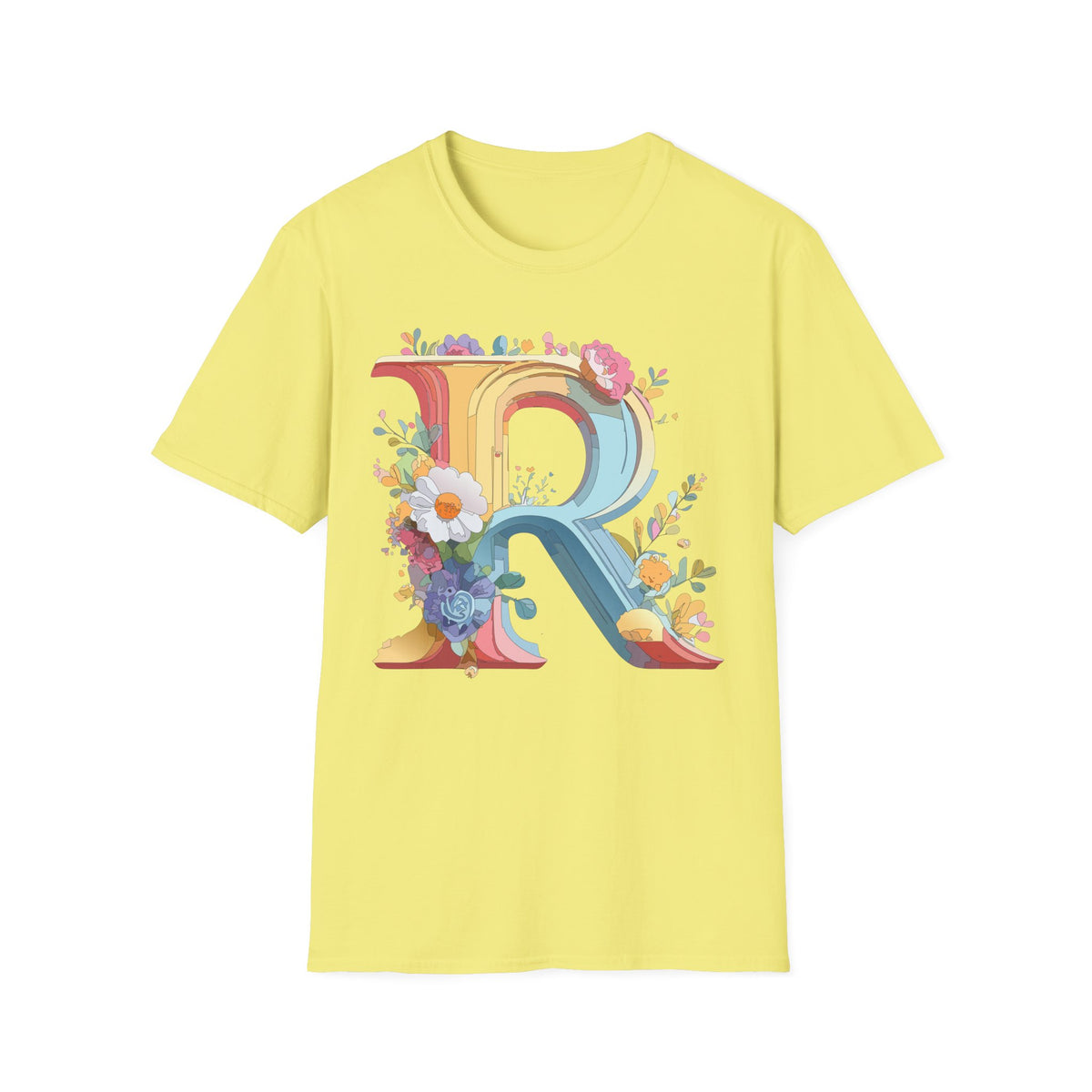 Floral Letter R T-Shirt | Decorative Monogram Initial R Tee