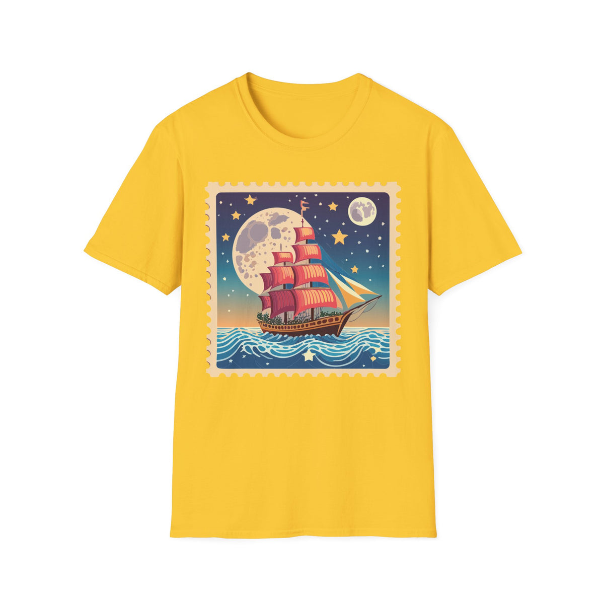 Vintage Sailing Ship Moon Poster T-Shirt | Nautical Ship Illustration