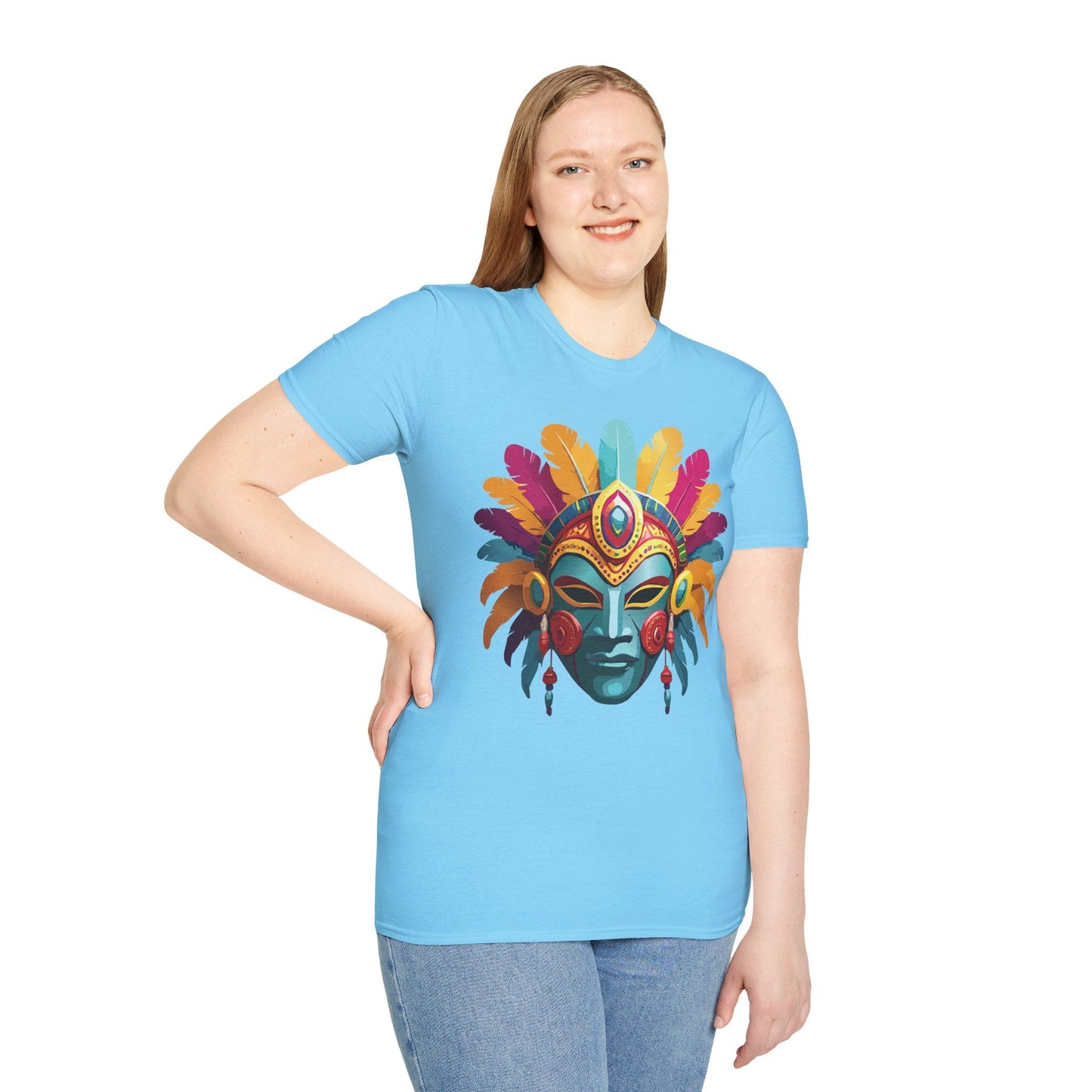 Mask Tee Shirt Unisex Short Sleeve Graphic Tee Masquerade Design 100 Percent Ring Spun Cotton