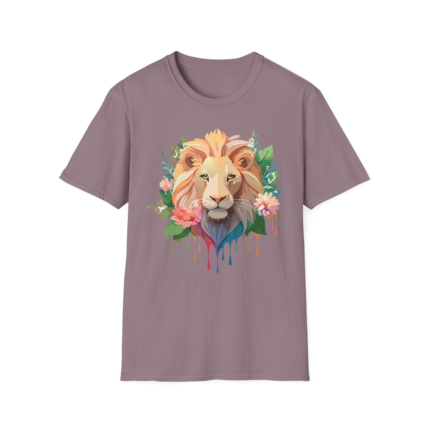 Gildan Unisex Lion Shirt Floral Lion Tee Animal Print Softstyle Tee