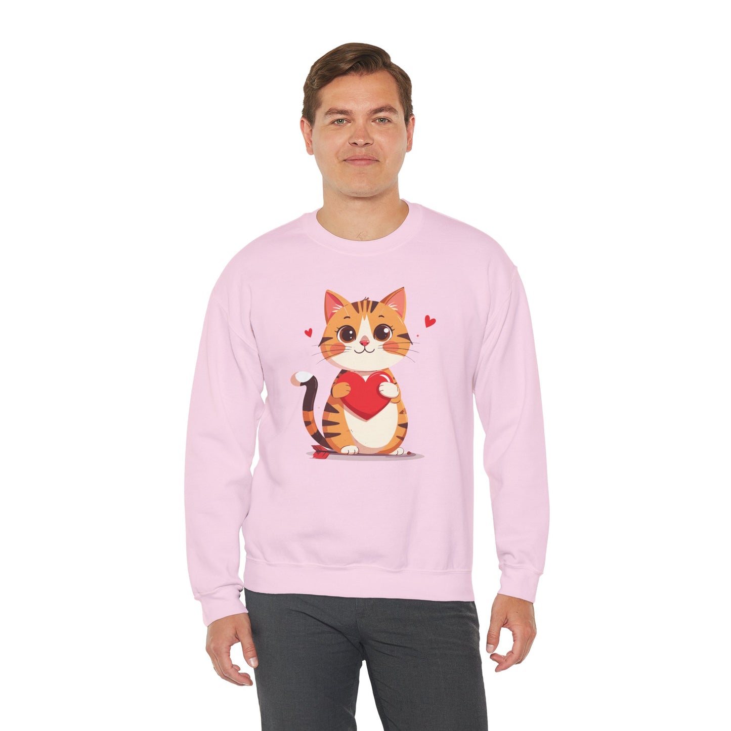 Cat Heart Sweatshirt, Heart Sweatshirt, Cat Sweatshirt, Valentine's Day Sweatshirt, 50/50 Cotton-Poly Animal Sweatshirt 103