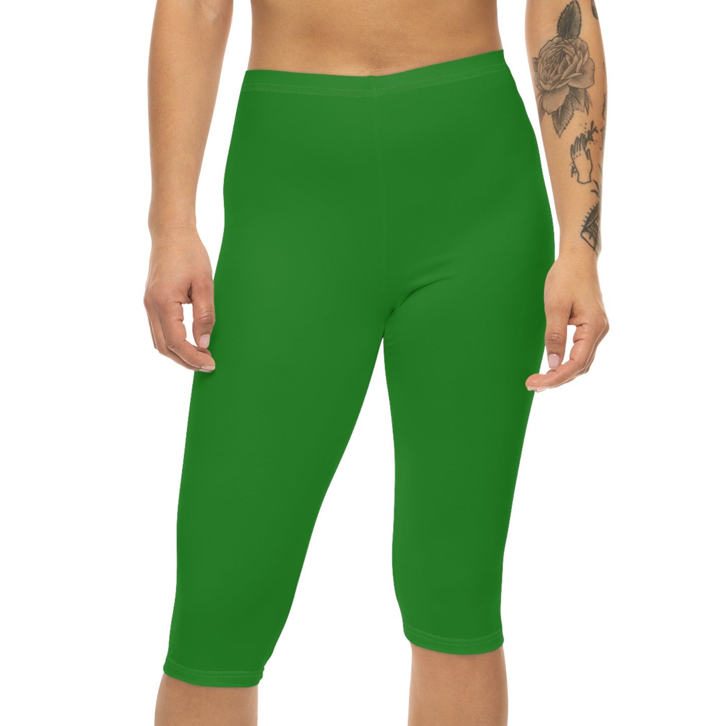 Forest Green Color Women's Brushed Suede Poly Span Casual Capri Leggings XS-2XL