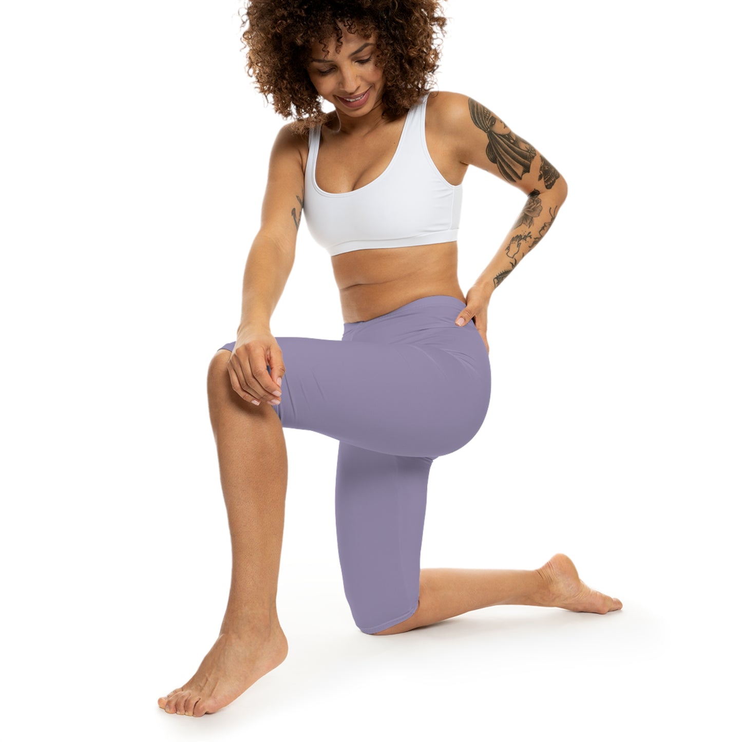 Purple Mist Color Women's Brushed Suede Poly Span Casual Capri Leggings XS-2XL