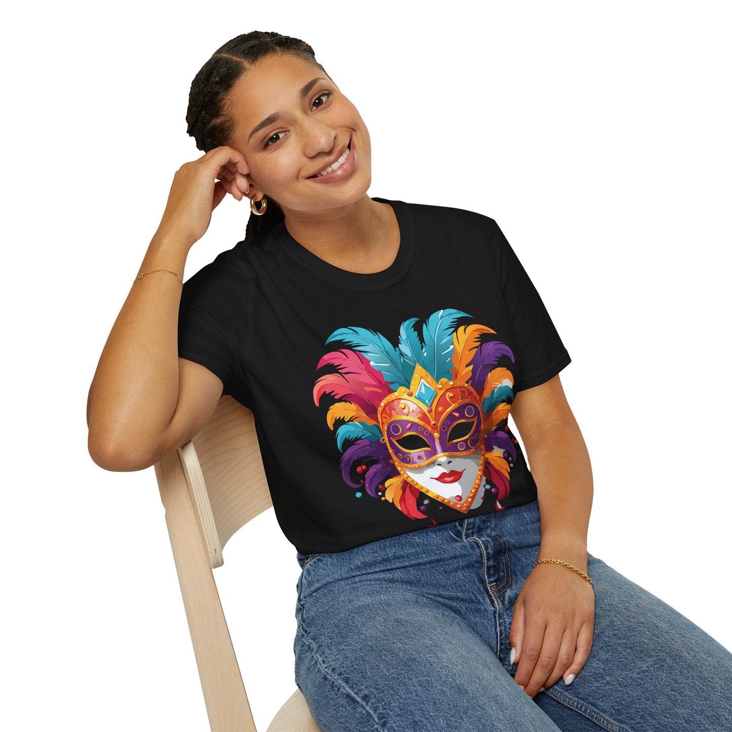Unisex Gildan Softstyle Mask Tee Shirt With Art Design Casual Everyday Wear Masquerade Tee