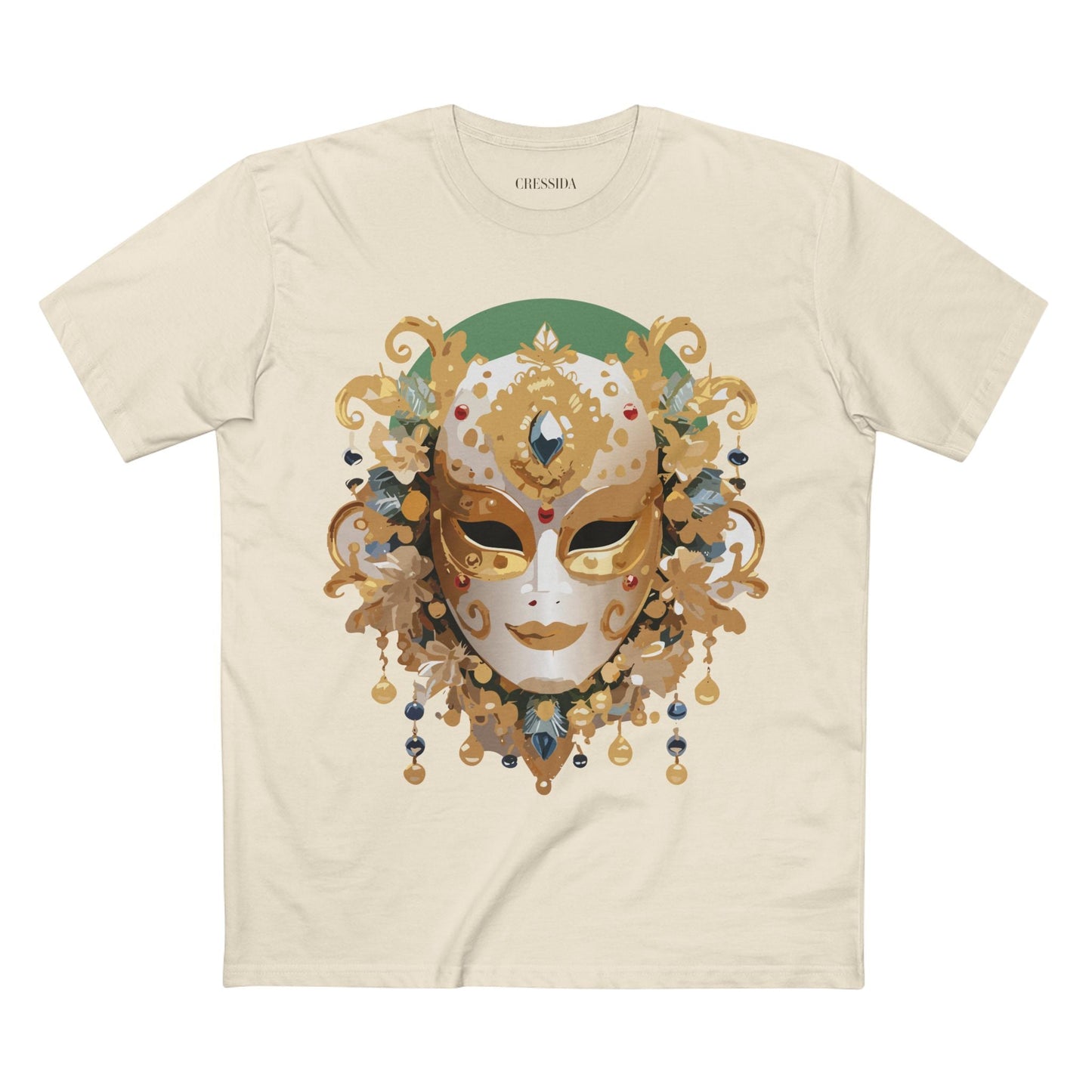 Carnival Mask Graphic T-Shirt Unisex 100 Cotton With Antique Gold Art Design Tee 16