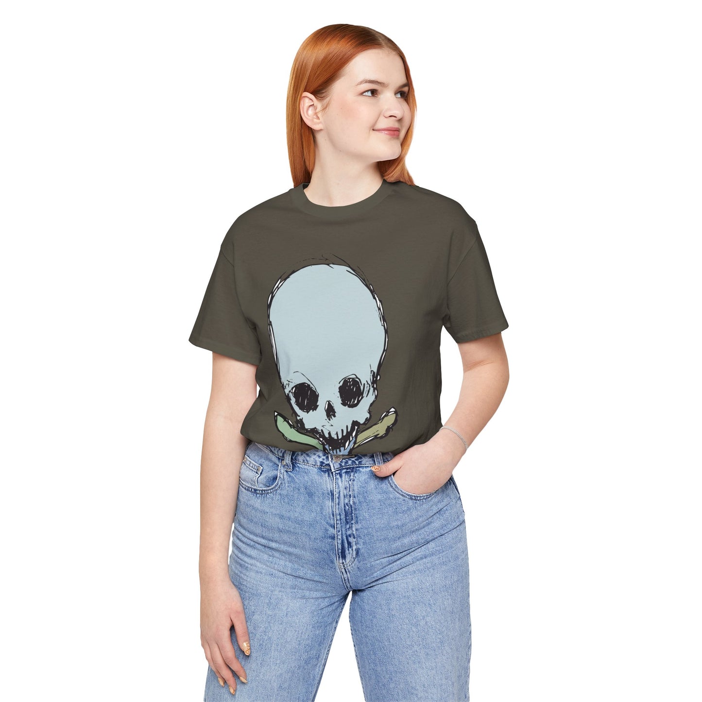 Lt Blue Skull Graphic Design Tee, Skull Shirt, Vintage Tees, Art Design T-Shirt, Vintage Graphic Tee, Art Shirts with Skulls