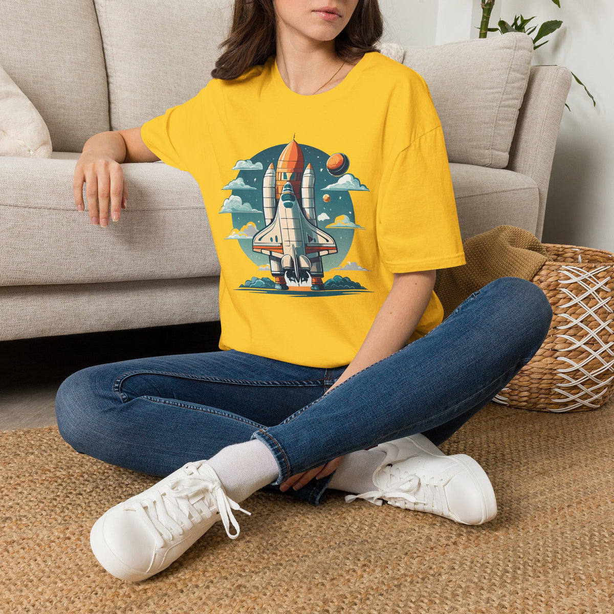Retro Space Shuttle Illustration T-Shirt | Rocket Launch Graphic Design Unisex 100 Cotton Gildan T-Shirt