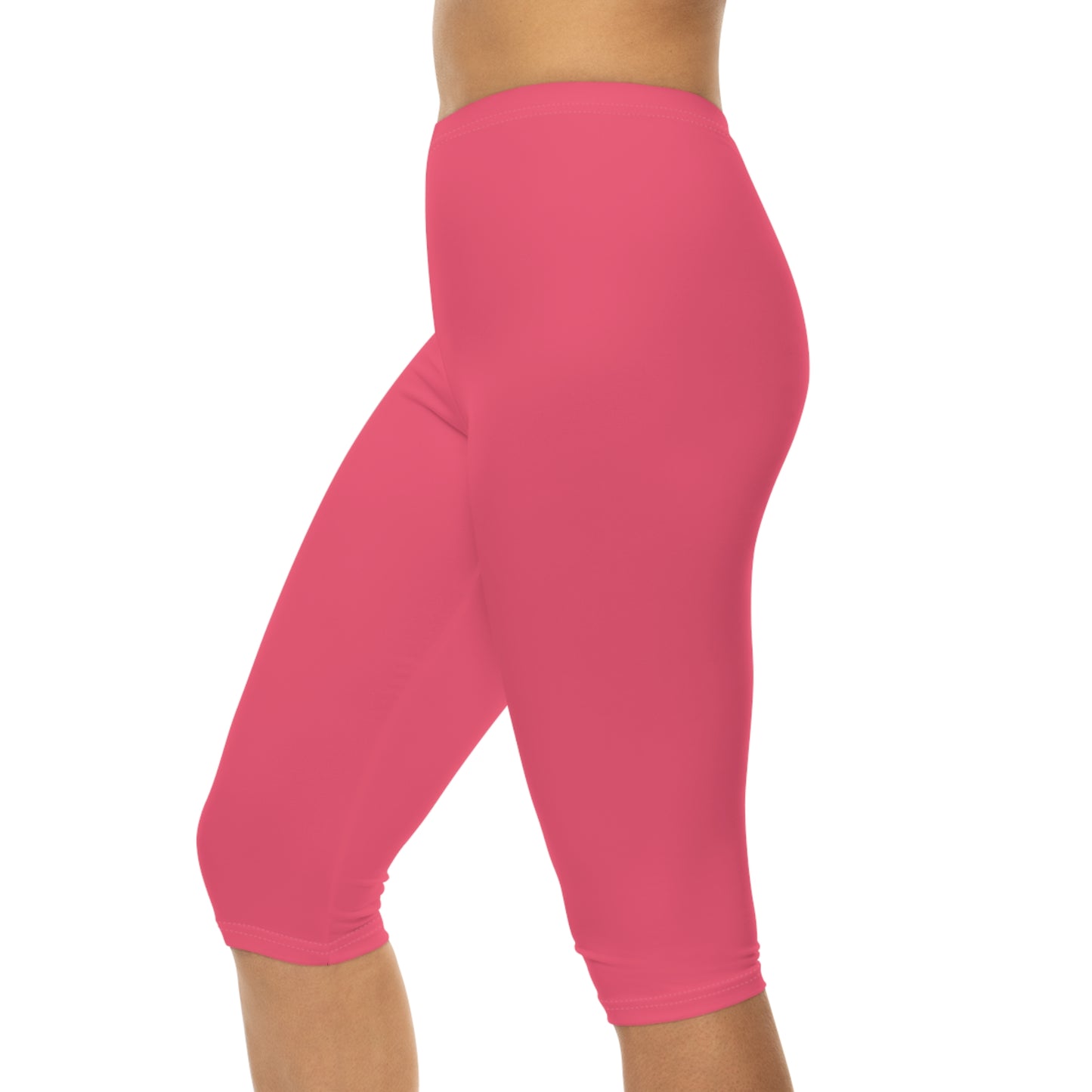 Mid Coral Color Women's Brushed Suede Poly Span Casual Capri Leggings XS-2XL