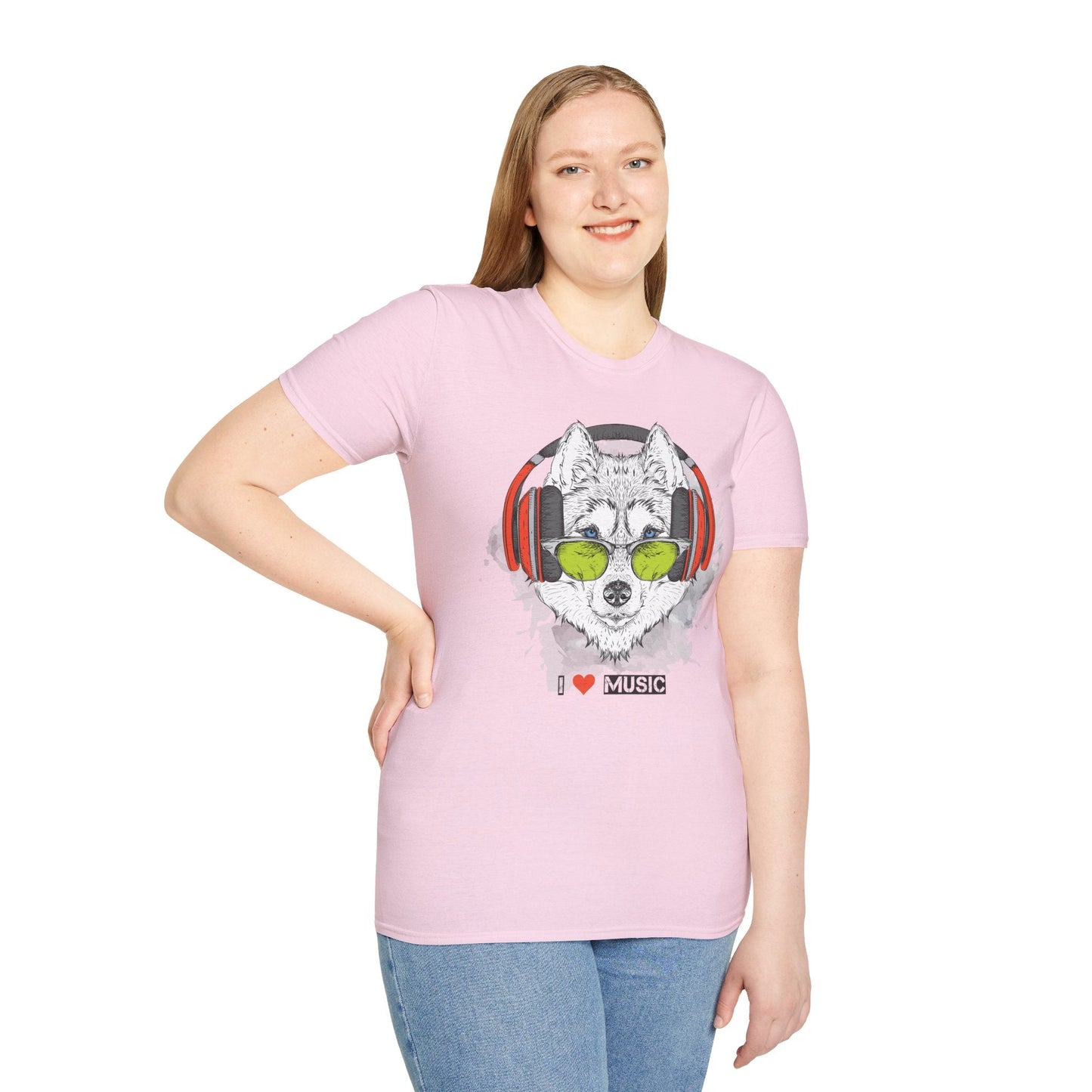 I Love Music Animals Shirt With Headphones Unisex Softstyle Tee Premium Comfort Short Sleeve