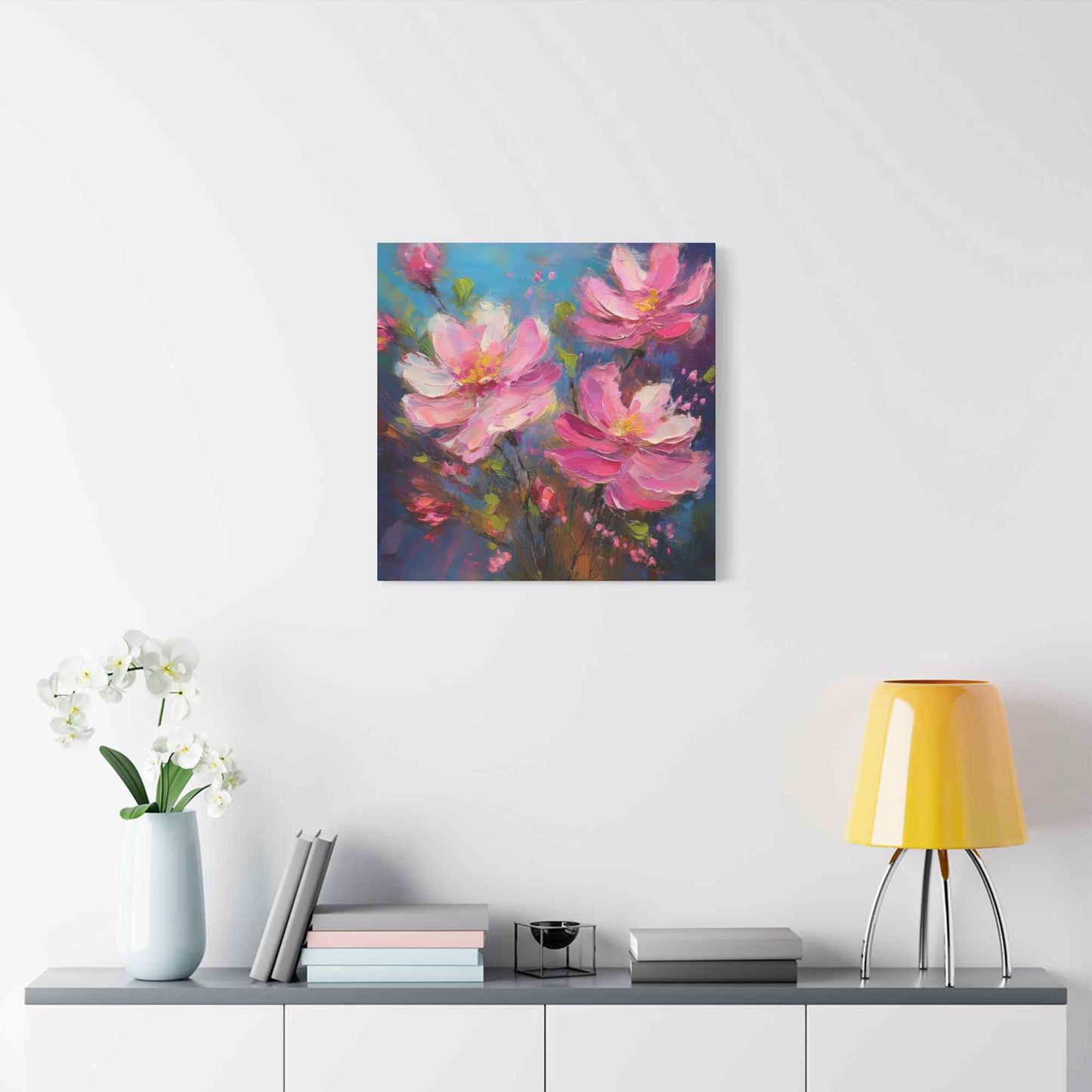 Pink Flowers Print Canvas, Pink Flowers Oil Paint Print 20x20, 24x24, 30x30, 32x32, 36x36, Art Design Print Non-Frame MC-10
