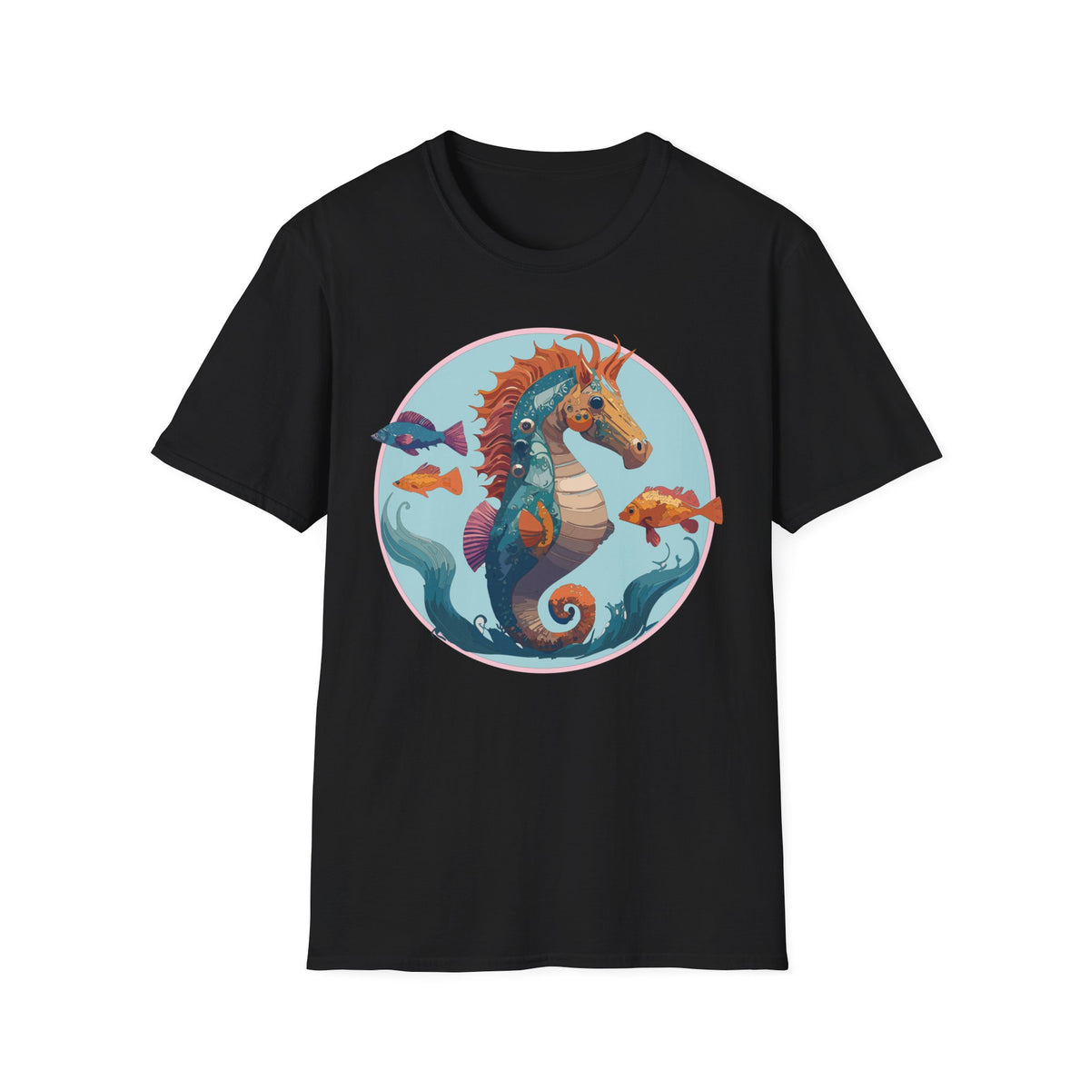 Colorful Seahorse Illustration T-Shirt | Ocean Fish Scene