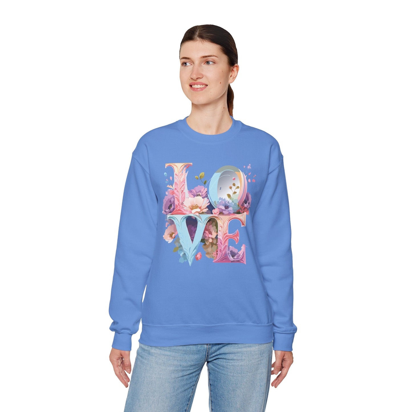 Floral Love Sweatshirt Unisex Crewneck Fifty Fifty Cotton Polyester Valentine Gift