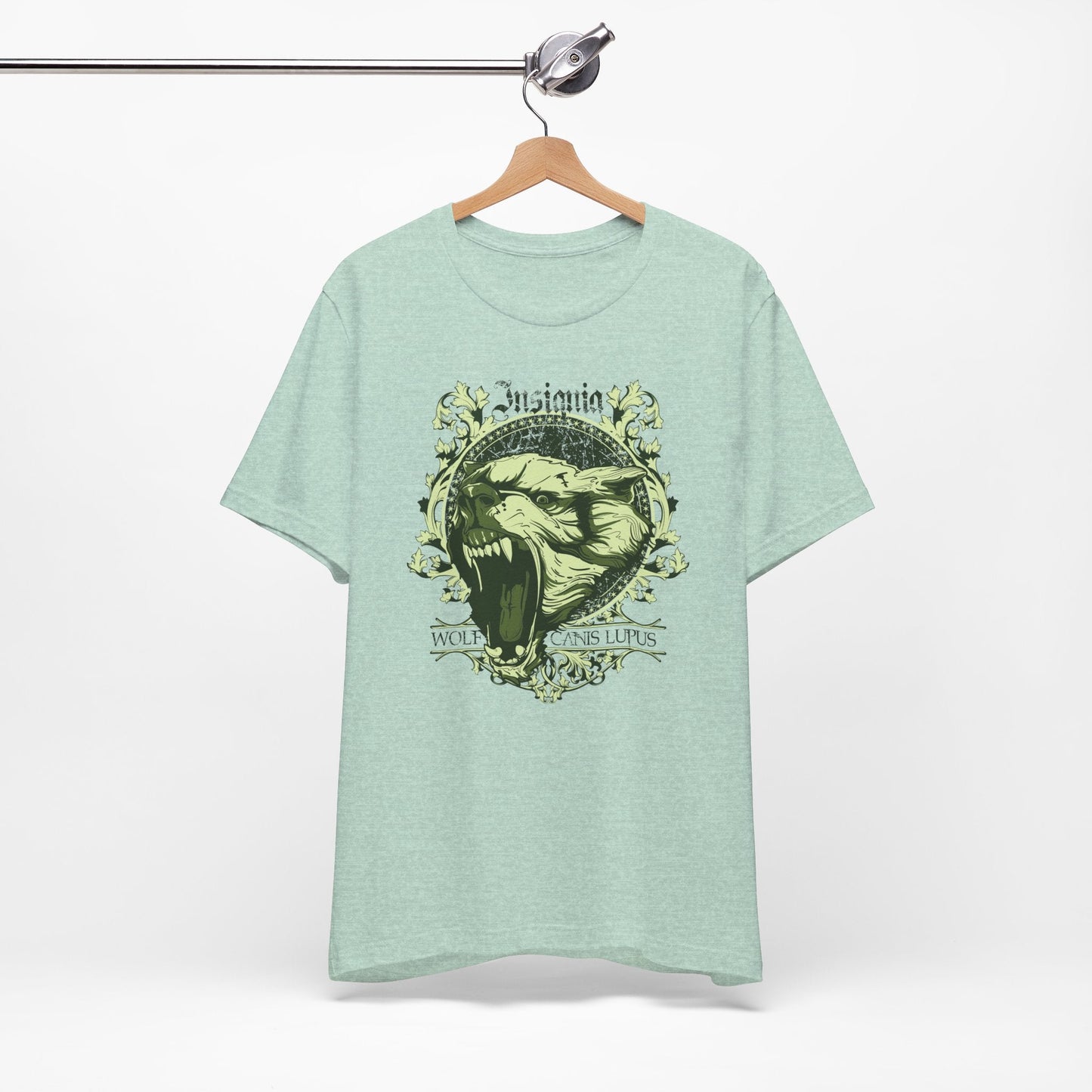 Howling Wolf Skull Tee Gothic Vintage Crest, Green Graphic Shirt Art-54