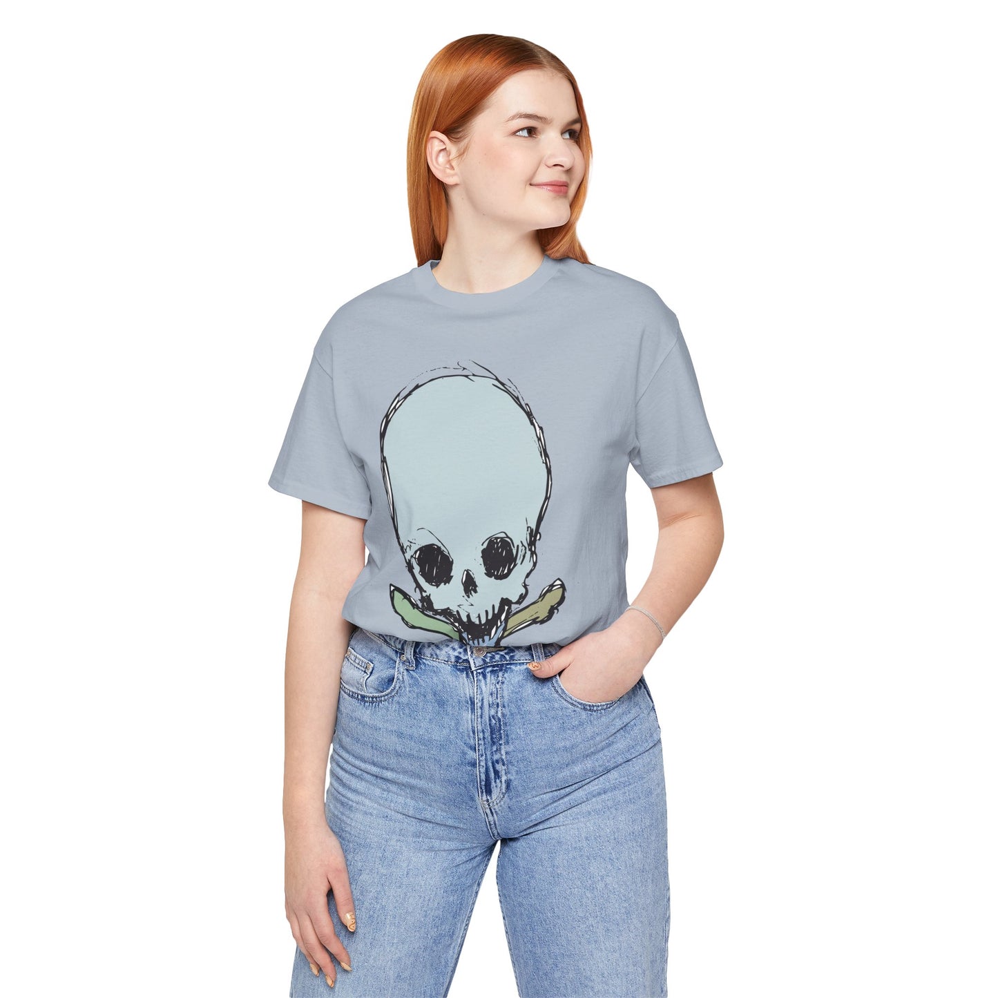Lt Blue Skull Graphic Design Tee, Skull Shirt, Vintage Tees, Art Design T-Shirt, Vintage Graphic Tee, Art Shirts with Skulls