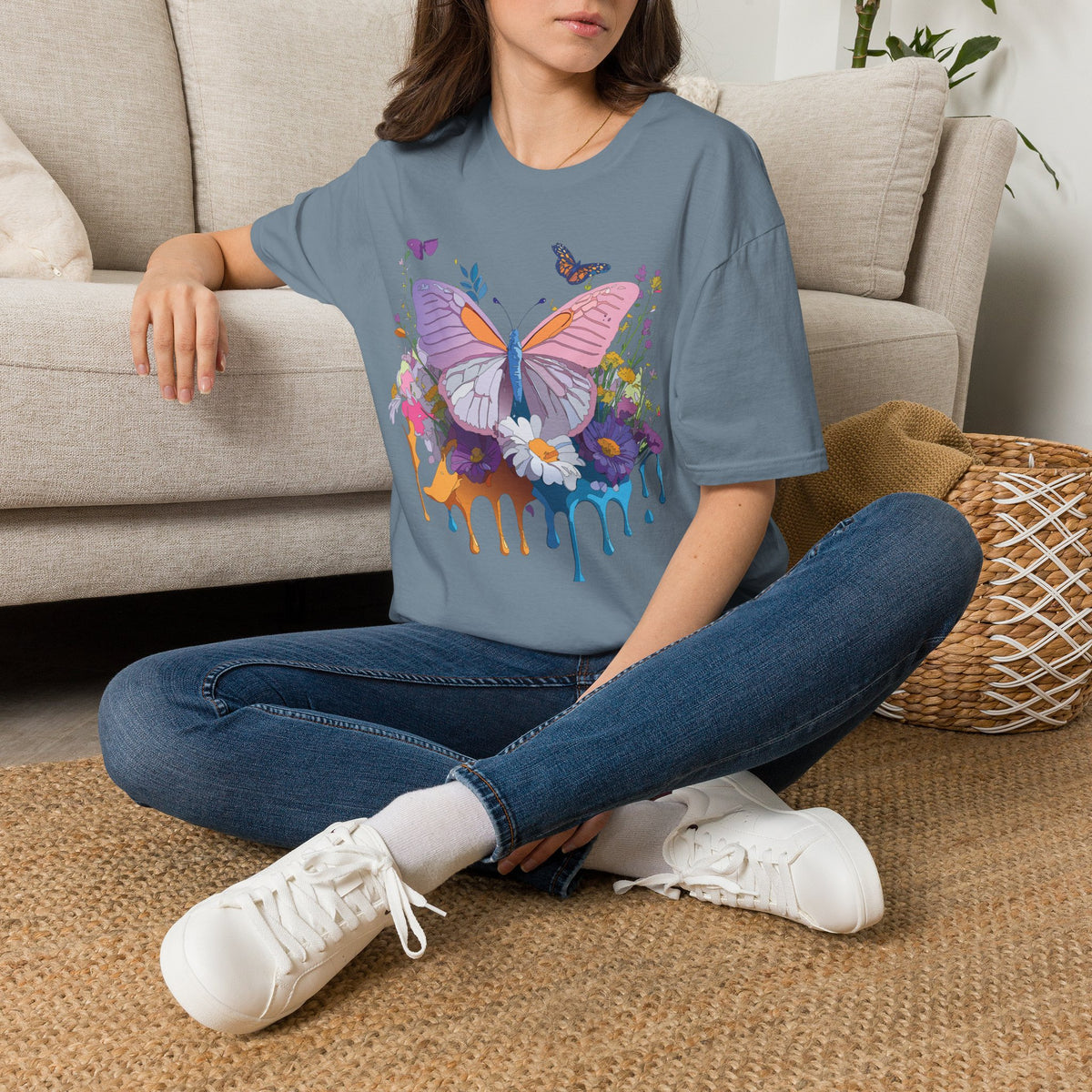 Butterfly Watercolor Drip T-Shirt — Pastel Floral Butterfly Graphic Design Unisex 100 Cotton Gildan T-Shirt