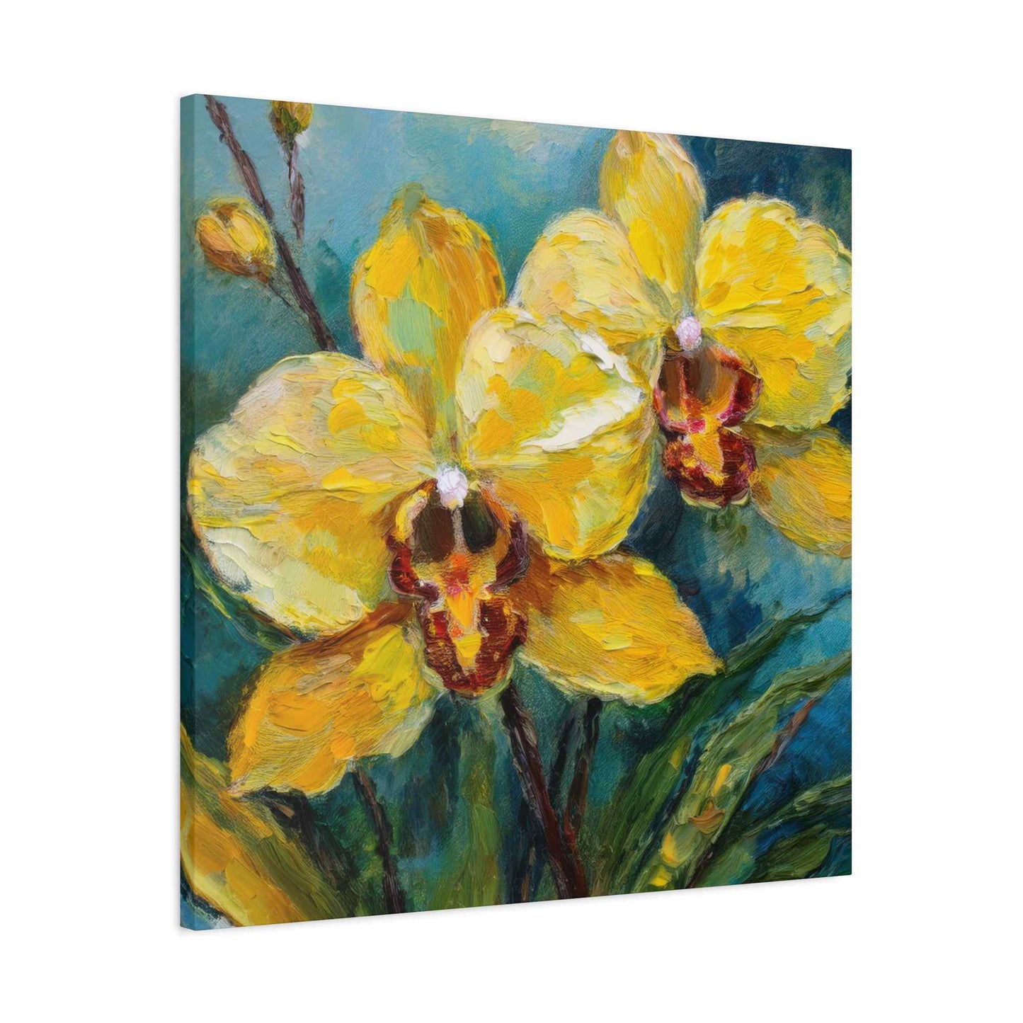 Yellow Orchids Print Canvas, Floral Oil Paint Print 20x20, 24x24, 30x30, 32x32, 36x36 Art Design Pine-Wood Inner Frame MC-139