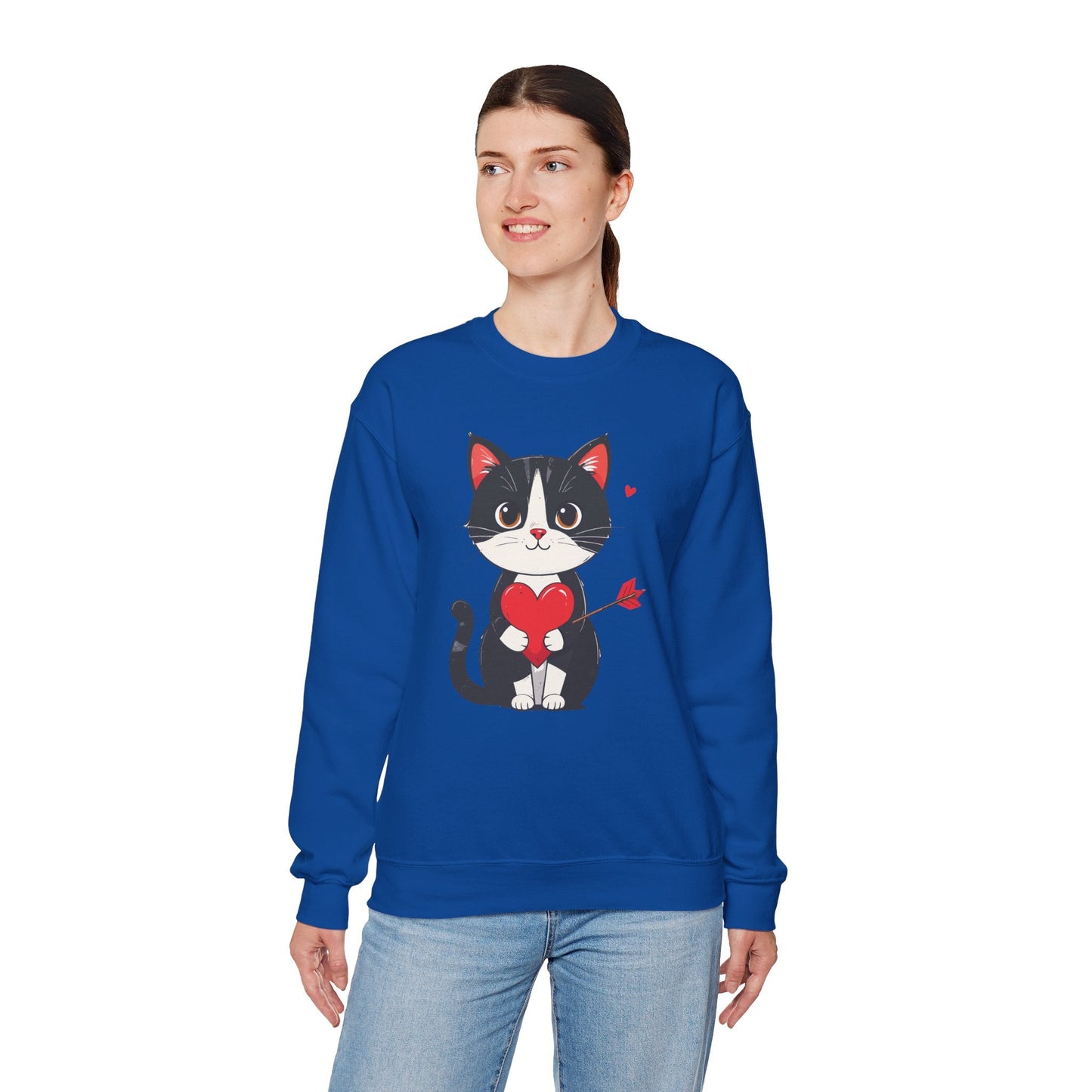 Cat Heart Sweatshirt Unisex Valentines Day Gift Fifty Fifty Cotton Polyester Animal Sweatshirt 18000
