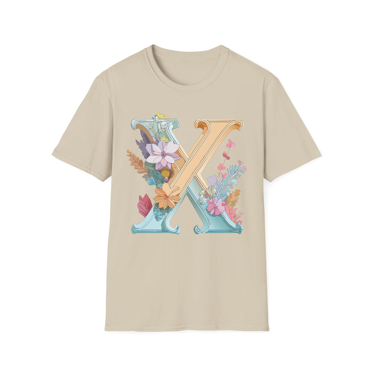 Floral Letter X T-Shirt | Botanical Monogram Tee