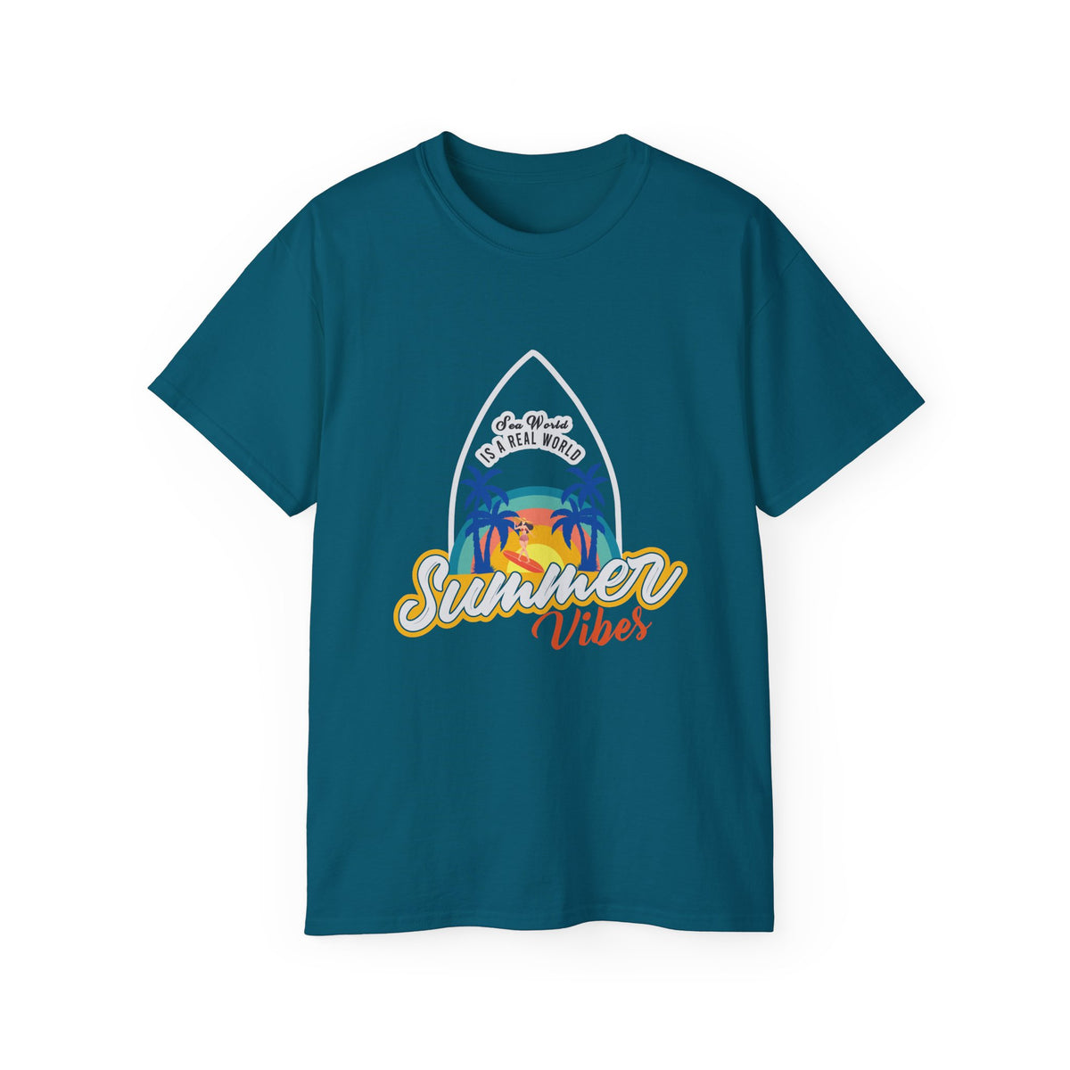 Summer Vibes Surf Graphic Tee | Tropical Sunset Palm Beach Design
