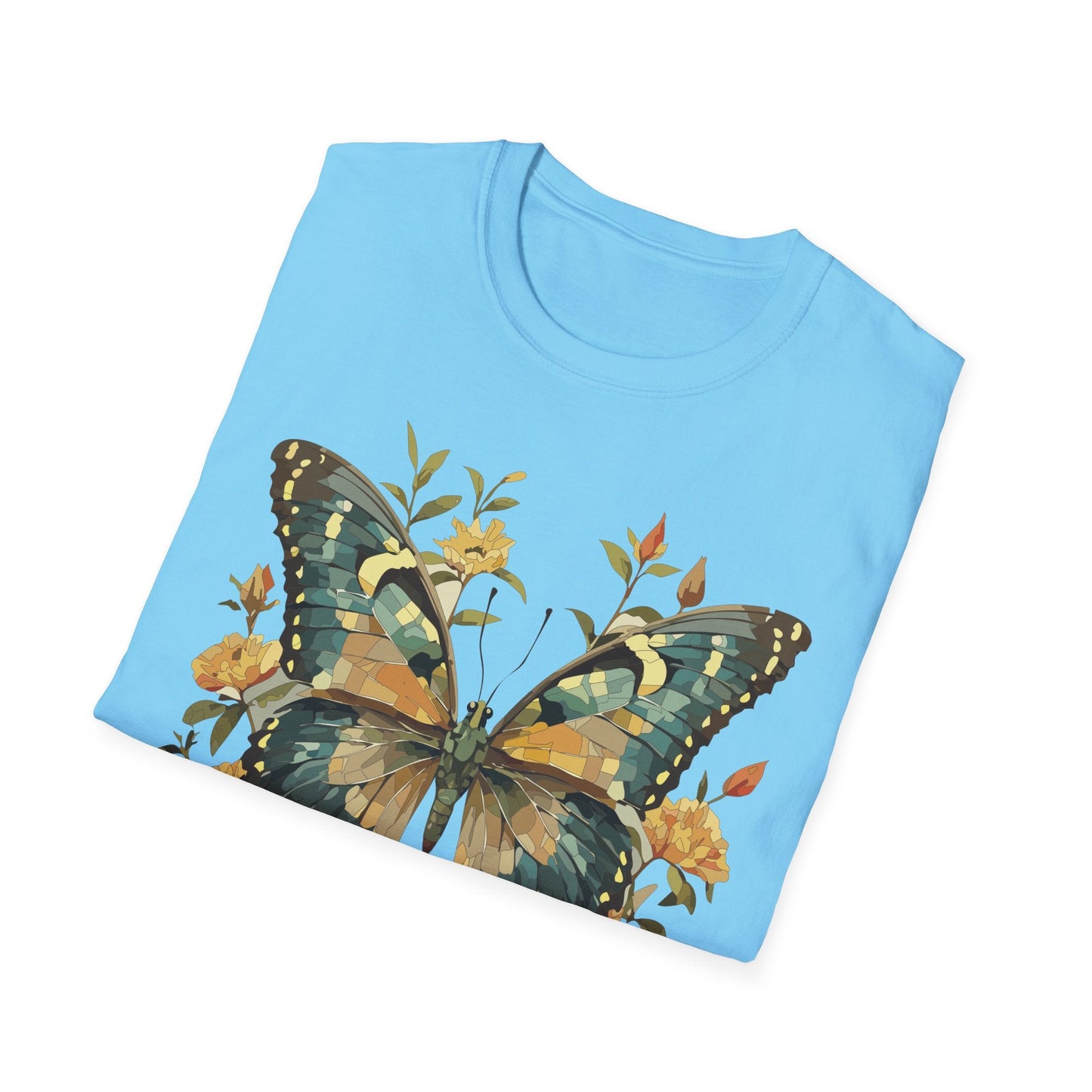 Butterfly Print T Shirt Unisex Monarch Shirt Gildan Softstyle 64000 Ring Spun Cotton