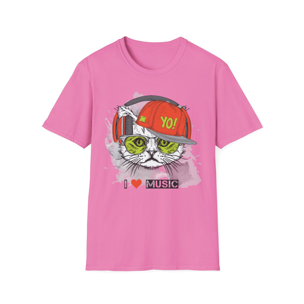 Cat DJ T-Shirt Unisex Cotton Short Sleeves I Love Music Graphic Tee