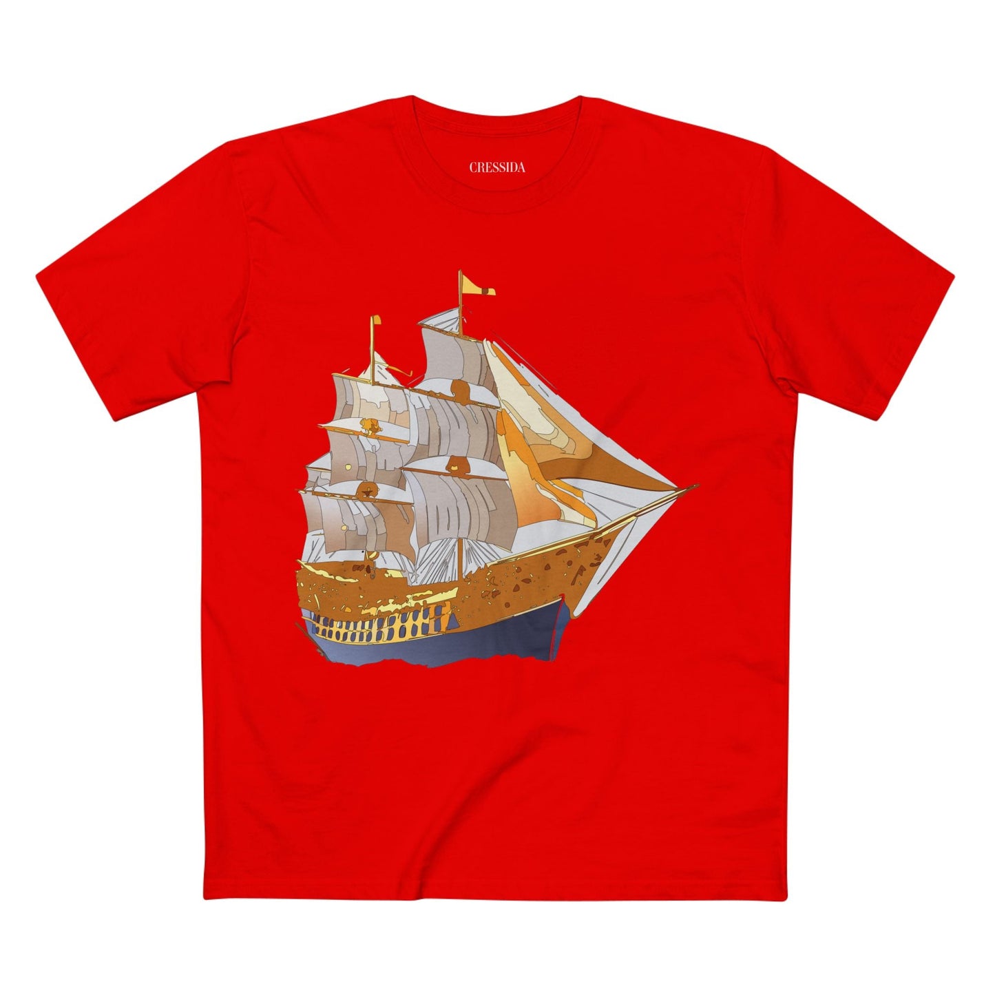 Ship Graphic Unisex 100 Cotton T-Shirt with Gold Frigate Art Design 23