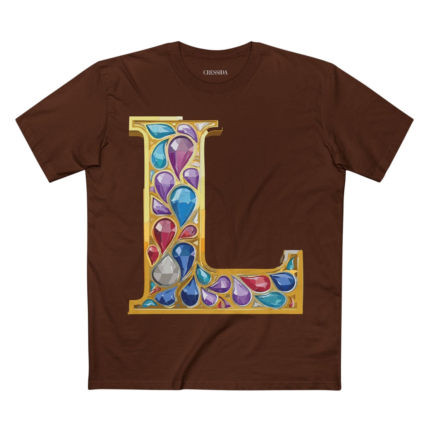 Letter L Graphic Design Tee Unisex 100 Cotton With Antique Gold Letters Artwork T-Shirt