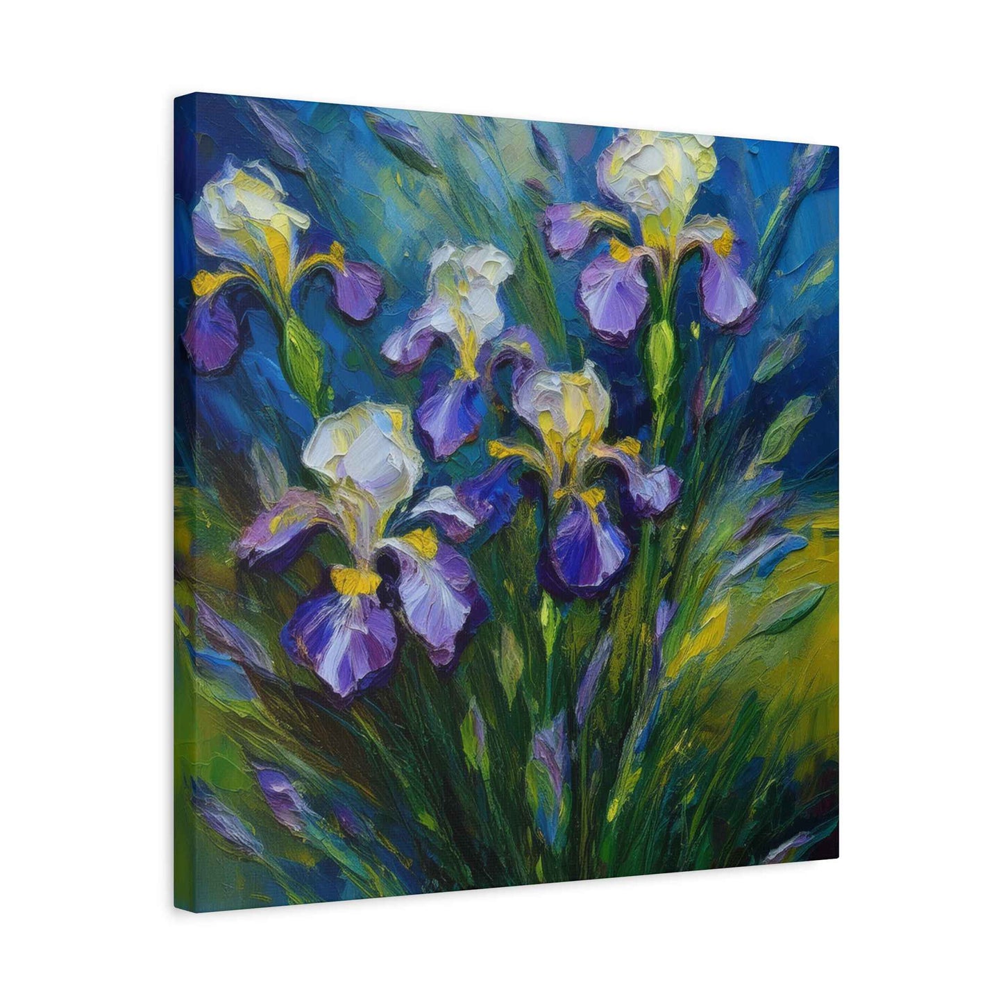Irises Floral Print Canvas, Floral Oil Paint Print 20x20, 24x24, 30x30, 32x32, 36x36 Art Design Pine-Wood Inner Frame MC-185