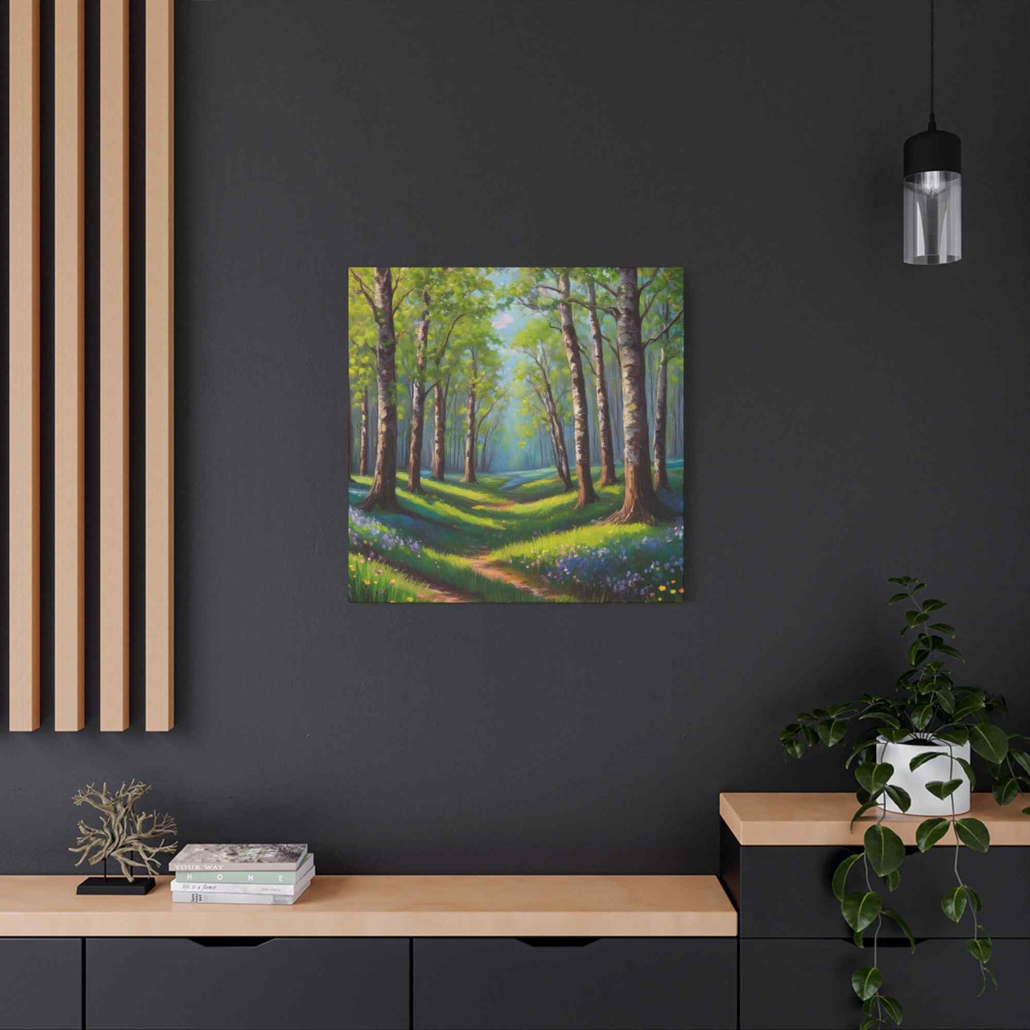 Spring Forest Print Canvas, Oil Paint Print 20x20, 24x24, 30x30, 32x32, 36x36 Art Design Print Pine-Wood Inner Frame MC-94