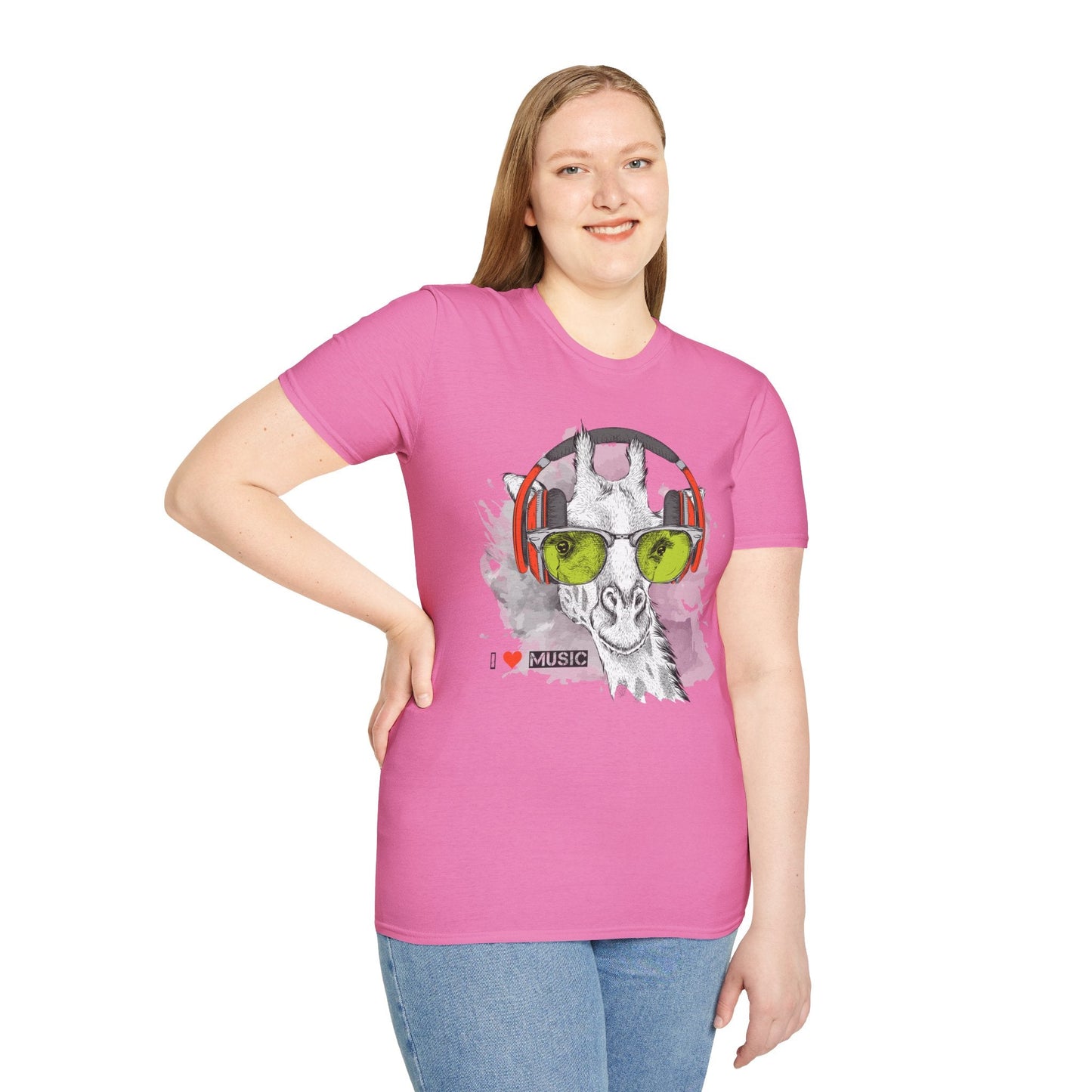 I Love Music Animals Shirt With Headphones Unisex Gildan Softstyle 100 Percent Ring Spun Cotton Tee