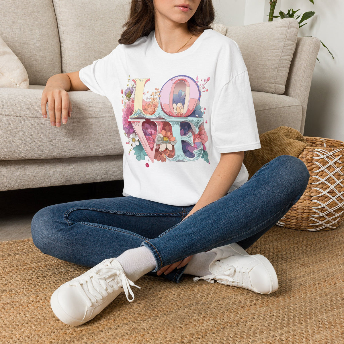 LOVE floral letter tee, T-Shirt | pastel bloom typography