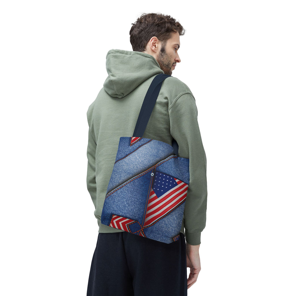 4th of July Graphic Denim Fabric Imitation Print Unisex Canvas Bag Poly Spun 3 Sizes Tote Bag 200-22