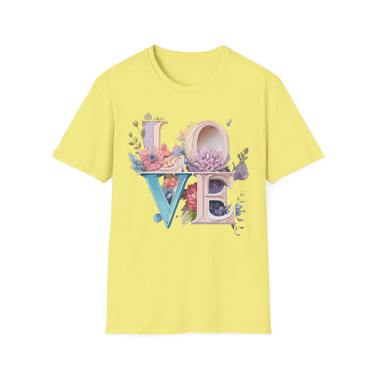 Floral LOVE Typography T-Shirt | Botanical Letter Art, Pastel Bloom Design