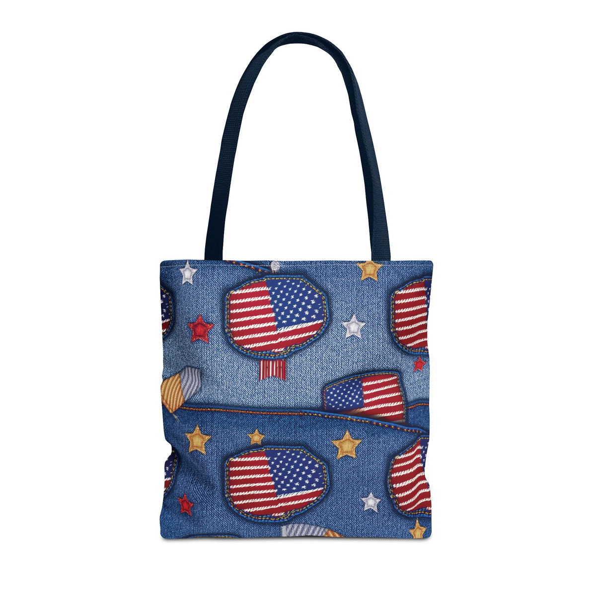 4th of July Graphic Denim Fabric Imitation Print Unisex Canvas Bag Poly Spun 3 Sizes Tote Bag 200-12