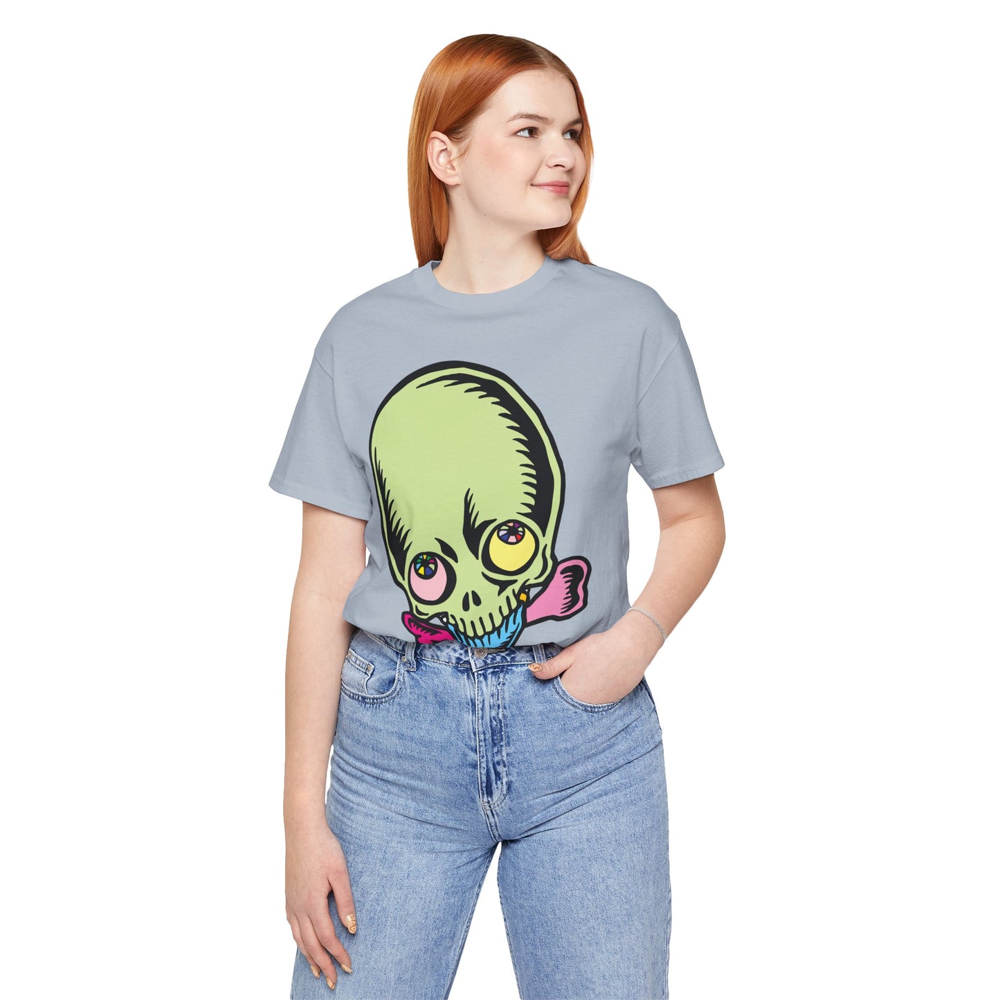 Lt Green Skull Graphic Design Tee, Skull Shirt, Vintage Tees, Art Design T-Shirt, Vintage Graphic Tee, Art Shirts with Skulls