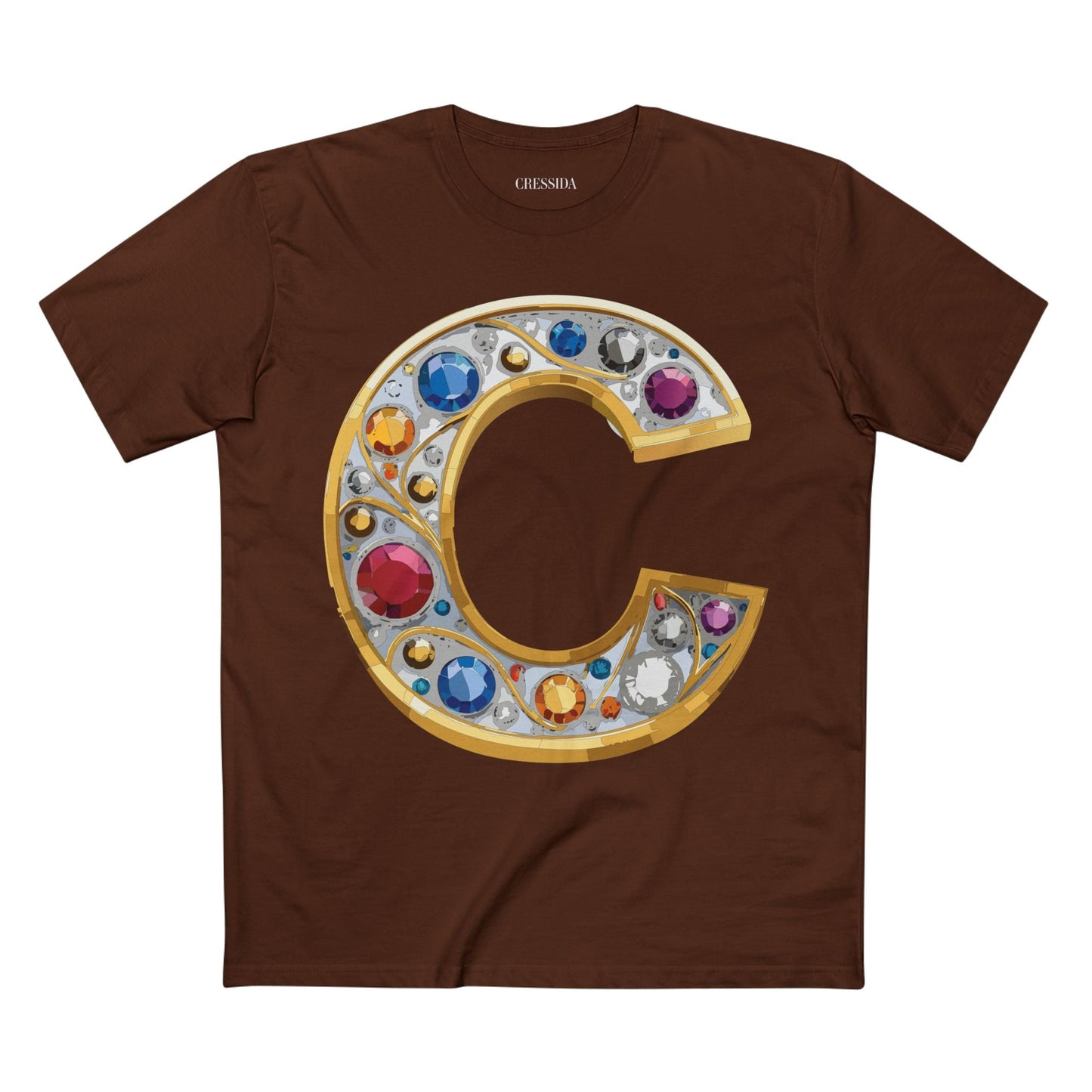 Letter C Graphic Design Tee Unisex 100 Cotton With Antique Gold Letters Artwork T-Shirt