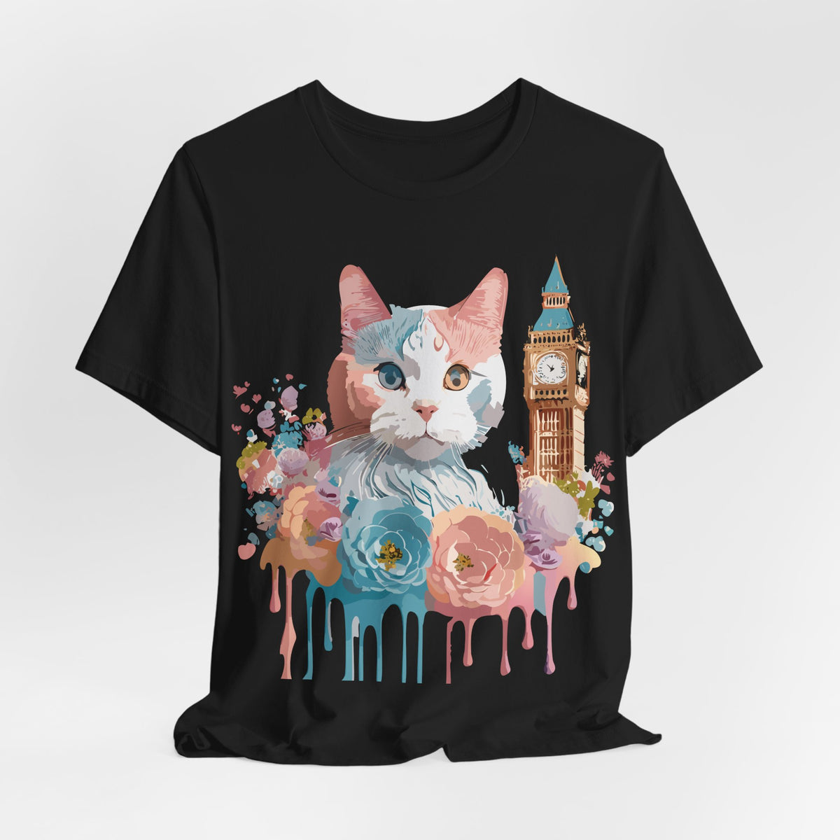 Cat Graphic Unisex Cotton Bella+Canvas Tee with Art Animal Design e100